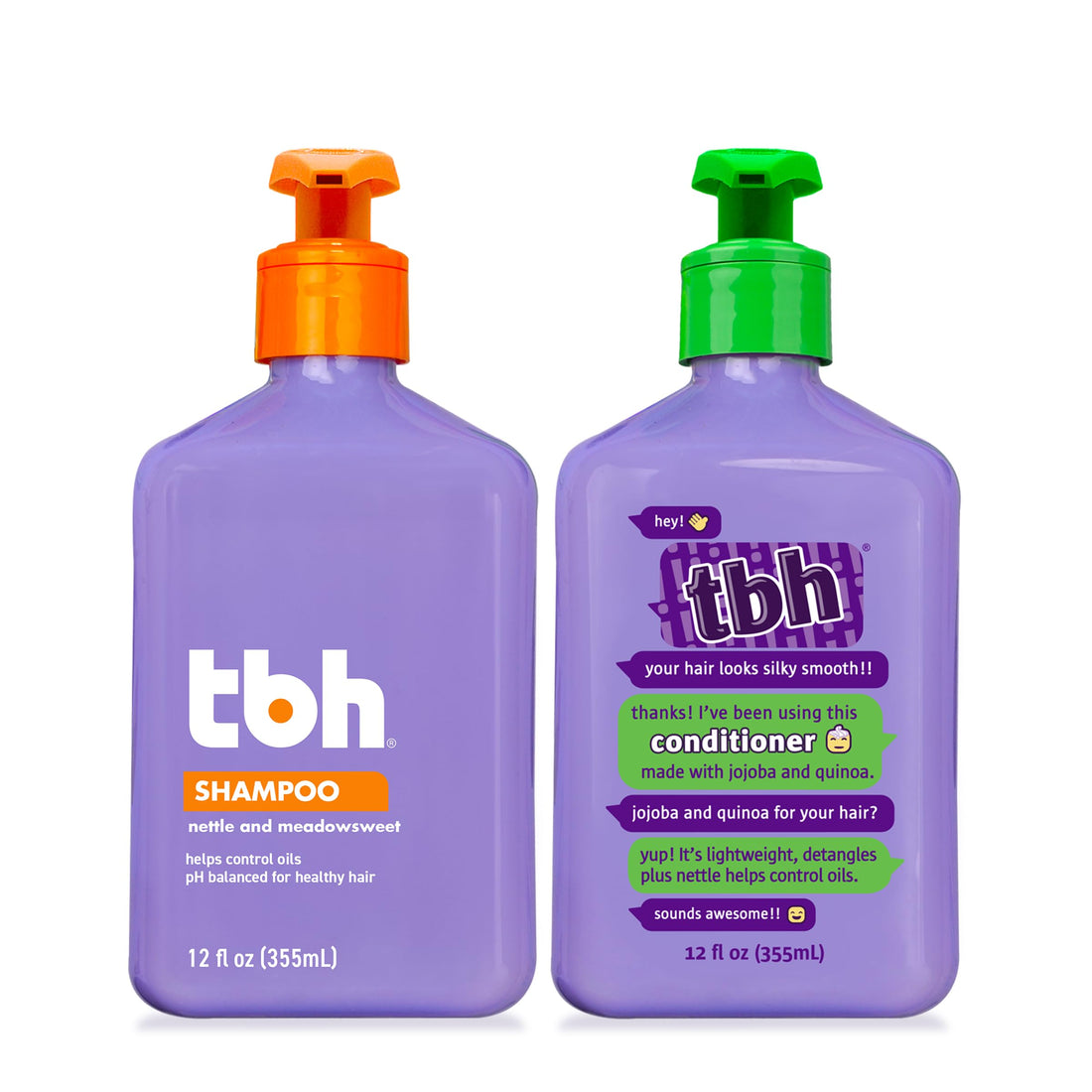 TBH Teen and Kids Shampoo and Conditioner Set - Shampoo and Conditioner for Oily Hair - Sulfate, Paraben Free - 12 oz (2 Pack)
