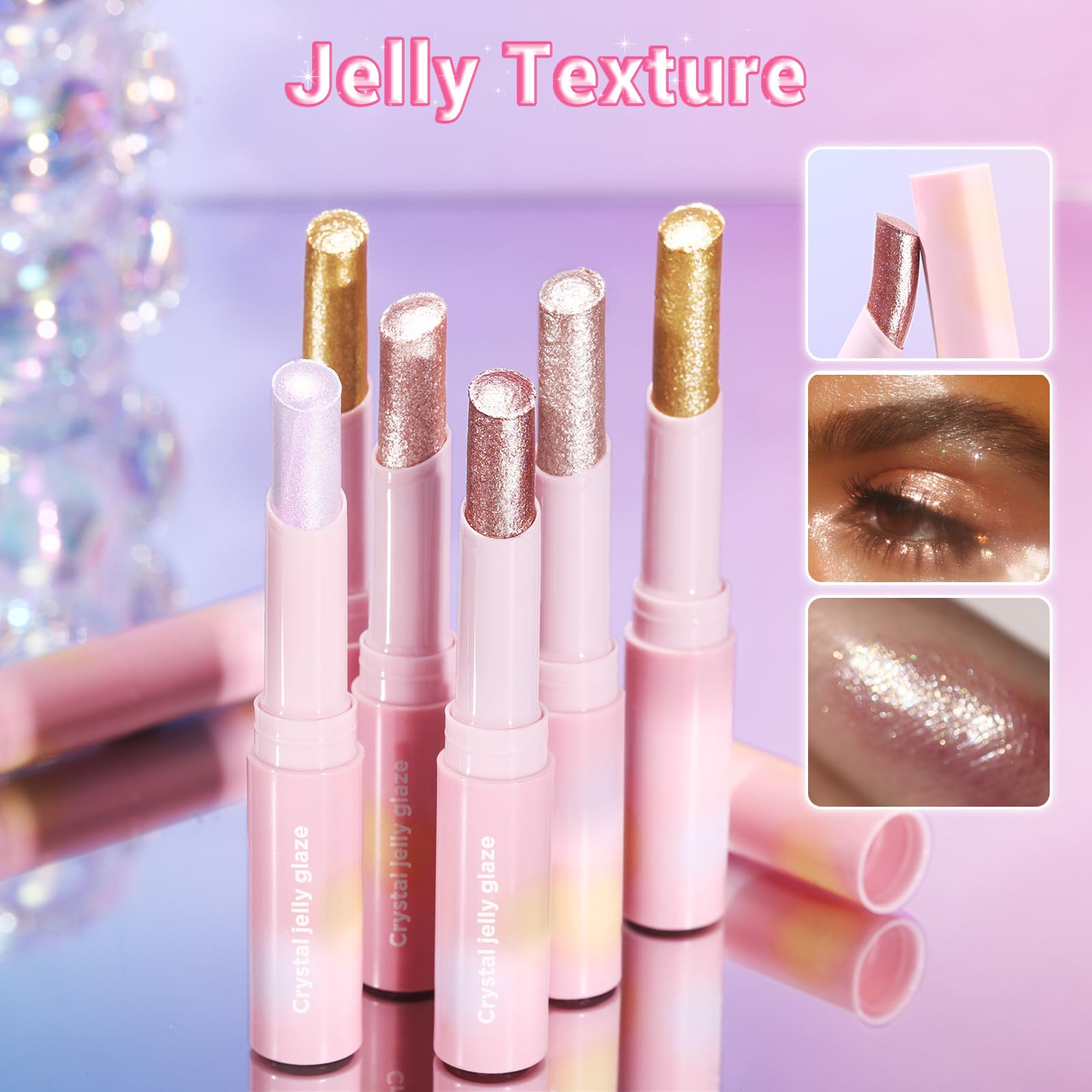 Crystal Jelly Glaze Stick Eyeshadow Stick, Hydrating Jelly Shimmer Eye Shadow Crayon, Lightweight Eye Brightener Makeup Glitter Eye Shadow (AURA BLITZ, 02 AURA BLITZ)