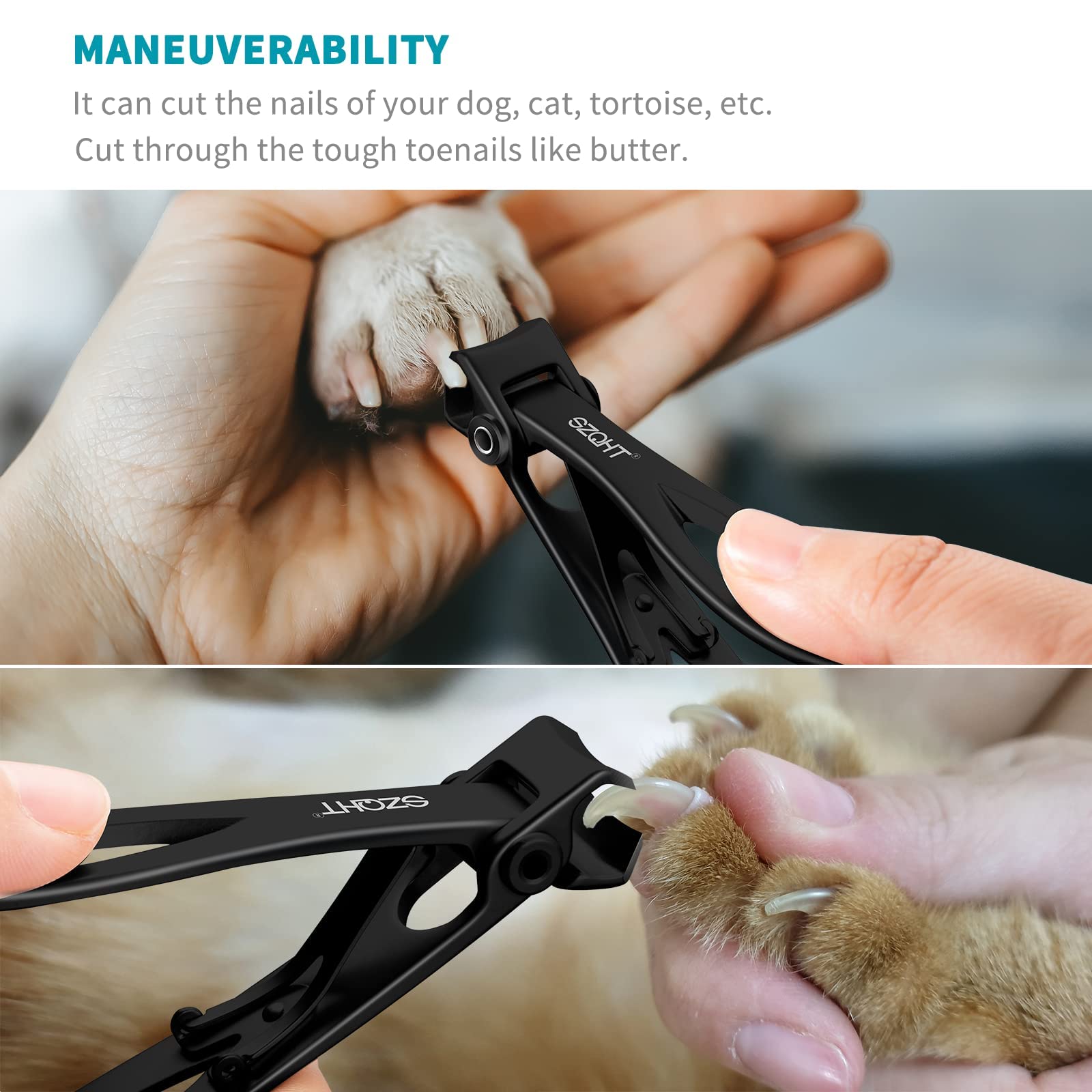 SZQHT Ultra Wide Jaw Opening Nail Clippers Set, Toenail Clippers for Thick Nails, Heavy Duty Nail Cutter, Stainless Steel Toe Nail Clippers for Seniors, Men & Women Manicure,Pedicure,Big(Black)