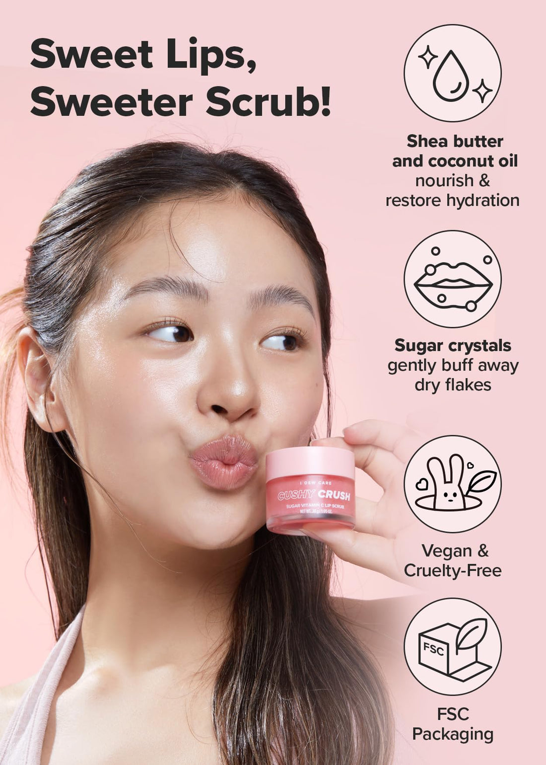 I DEW CARE Overnight Lip Scrub - Cushy Crush | Sugar Vitamin C, Scrubber Exfoliator Products, for Dry and Chapped, Vegan, Easter Basket Stuffers, 1.05 Oz