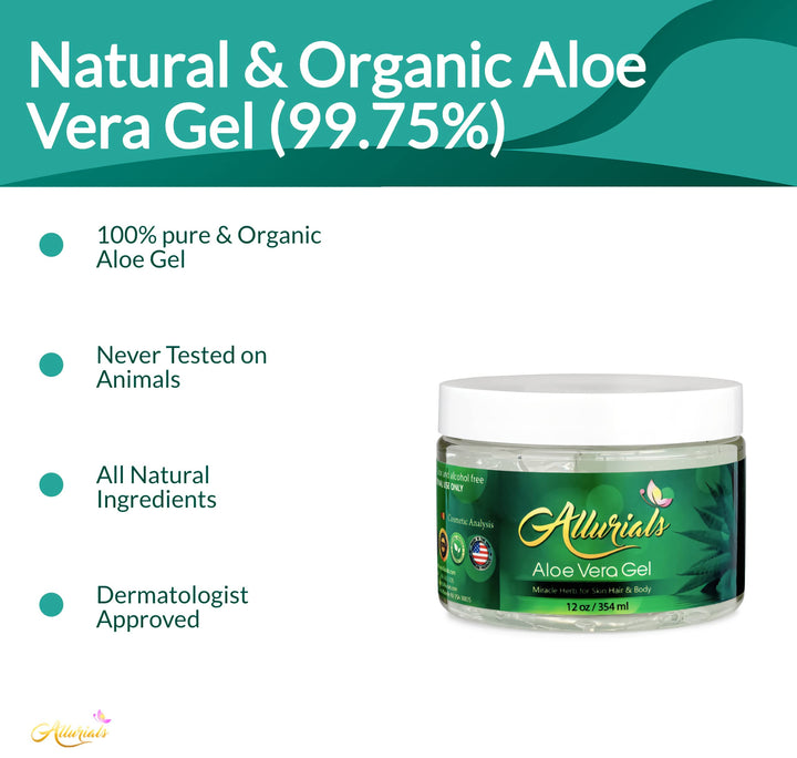 All Natural Aloe Vera Gel: Pure Aloe Vera Gelly from Organic Cold Pressed Aloe - Hydrates Heals Dry, Itchy Damaged Skin - Acne, Sunburn, Rash Dandruff Relief - Fragrance Alcohol Free - 12 oz