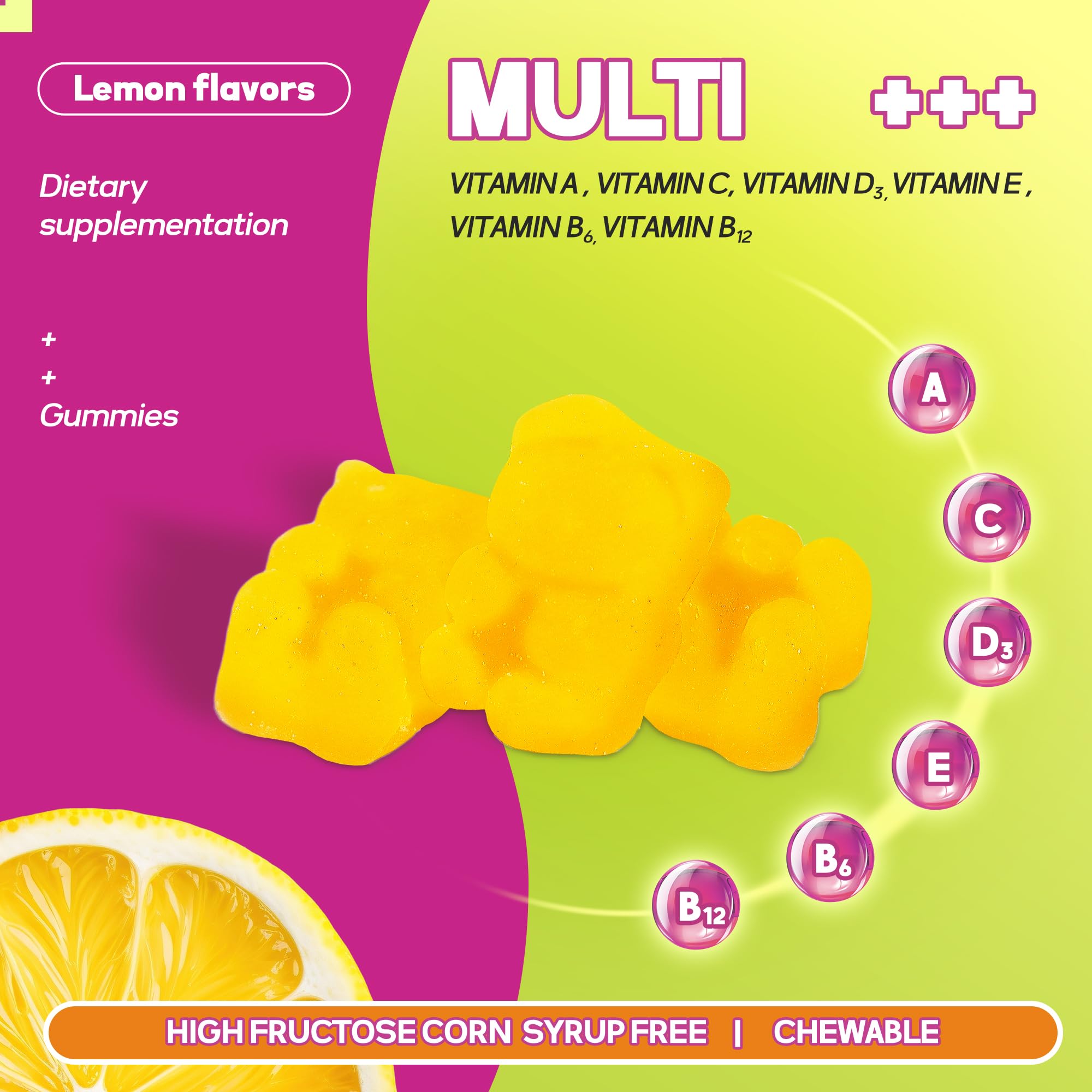 Faroromy Multivitamin for Women Gummies Lemon Flavored Vitamins Daily Multivitamin with Vitamins A, C, D, E, B6 and B12, 30 Day Supply, 60 Count