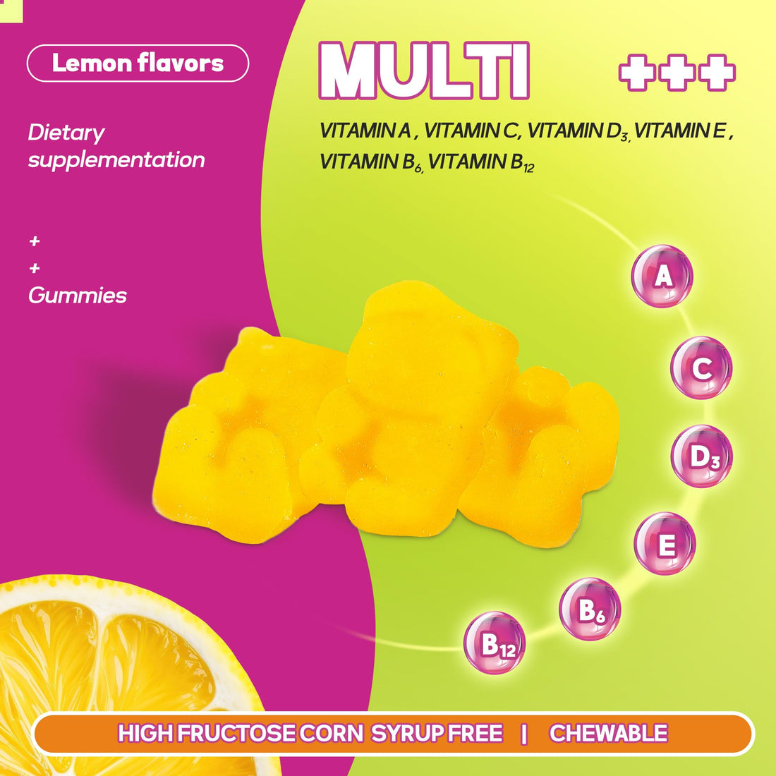 Faroromy Multivitamin for Women Gummies Lemon Flavored Vitamins Daily Multivitamin with Vitamins A, C, D, E, B6 and B12, 30 Day Supply, 60 Count