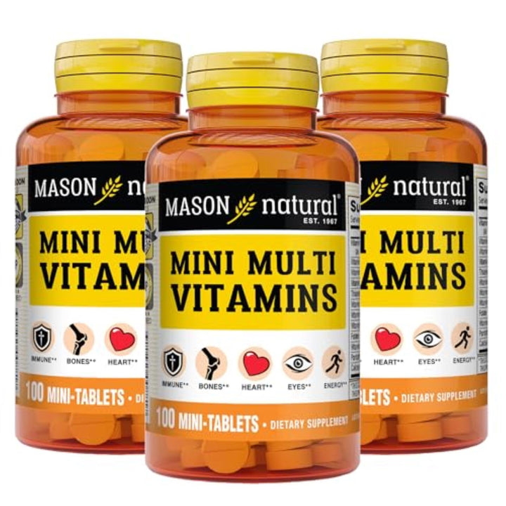 MASON NATURAL Mini Multi Vitamins, Vitamins A, C, D3, E, B1, B2, B3, B6, B12, Folate and Calcium for Overall Health, 300 Day Supply