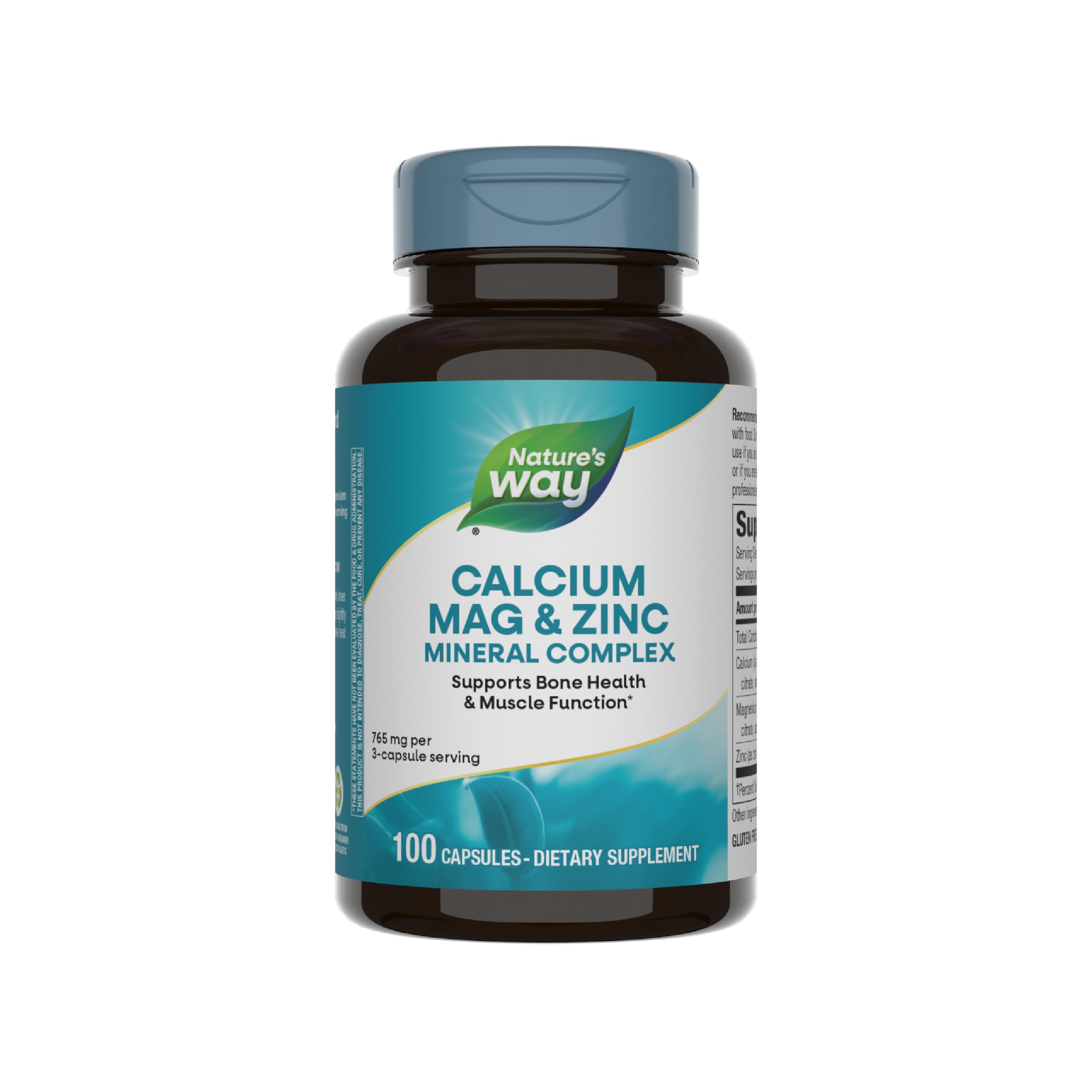 Nature's Way Calcium Magnesium & Zinc Mineral Complex, Supports Bone Health & Muscle Function*, Immune Support*, 765 mg per 3-capsule serving, Gluten free, 100 Capsules (Packaging May Vary)
