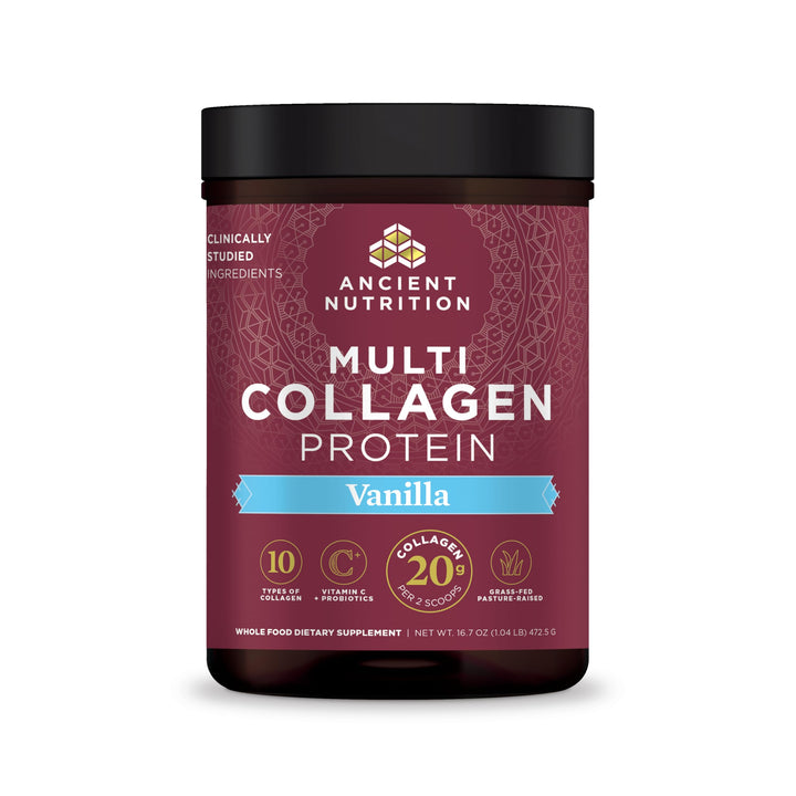 Collagen Powder Protein by Ancient Nutrition, Multi Collagen Vanilla Protein Powder, 45 Servings, with Vitamin C, Hydrolyzed Collagen Peptides Supports Skin and Nails, Gut Health, 16.7oz