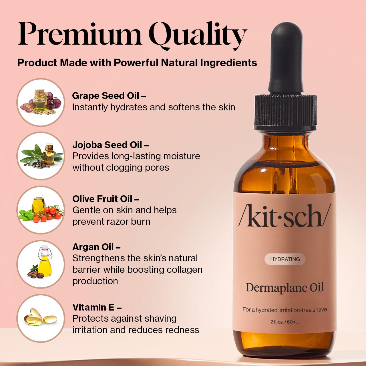 Kitsch Hydrating Dermaplane Oil, Face Shaving Oil for Women - use with Dermaplaning Tool, Razor, Shaver or Microblades for Face for Close Shave, with jojoba, vitamin E, grapeseed & argan oil - 2oz