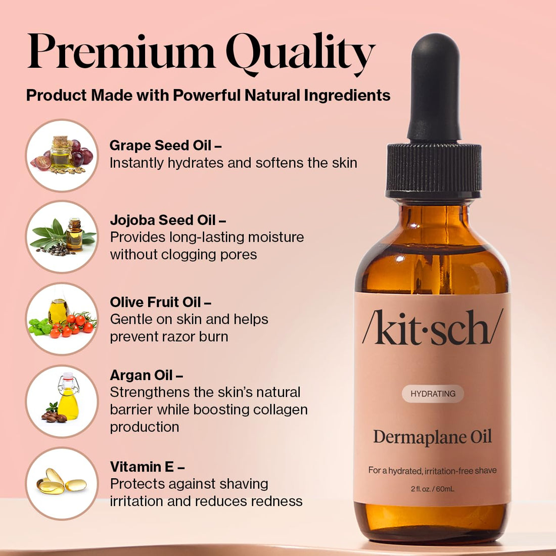 Kitsch Hydrating Dermaplane Oil, Face Shaving Oil for Women - use with Dermaplaning Tool, Razor, Shaver or Microblades for Face for Close Shave, with jojoba, vitamin E, grapeseed & argan oil - 2oz