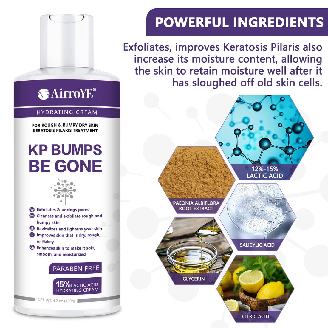 AirroYE KP Bump Eraser & Hydrating Cream, 4 oz - Moisturizer for Sensitive, Dry Skin, Lightweight & Natural