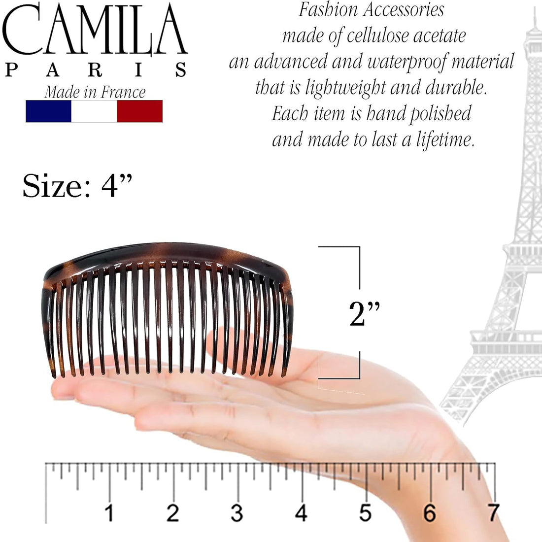 Camila Paris AD66/2 French woman Hair Accessories (4) Hair Comb. Strong and Durable Hair Ornaments. Made in France