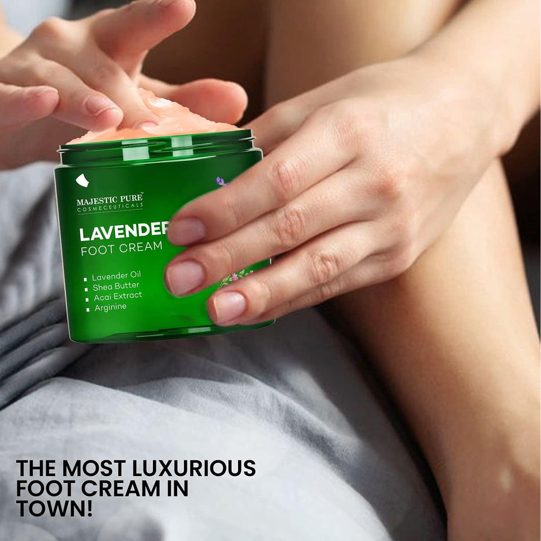 Majestic Pure Lavender Oil Foot Cream, Warming Cream - Calluses, Dry Cracked Feet, Hands, Heels, Elbow, Nails, and Knees - Softens & Moisturizes Skin - 8 oz