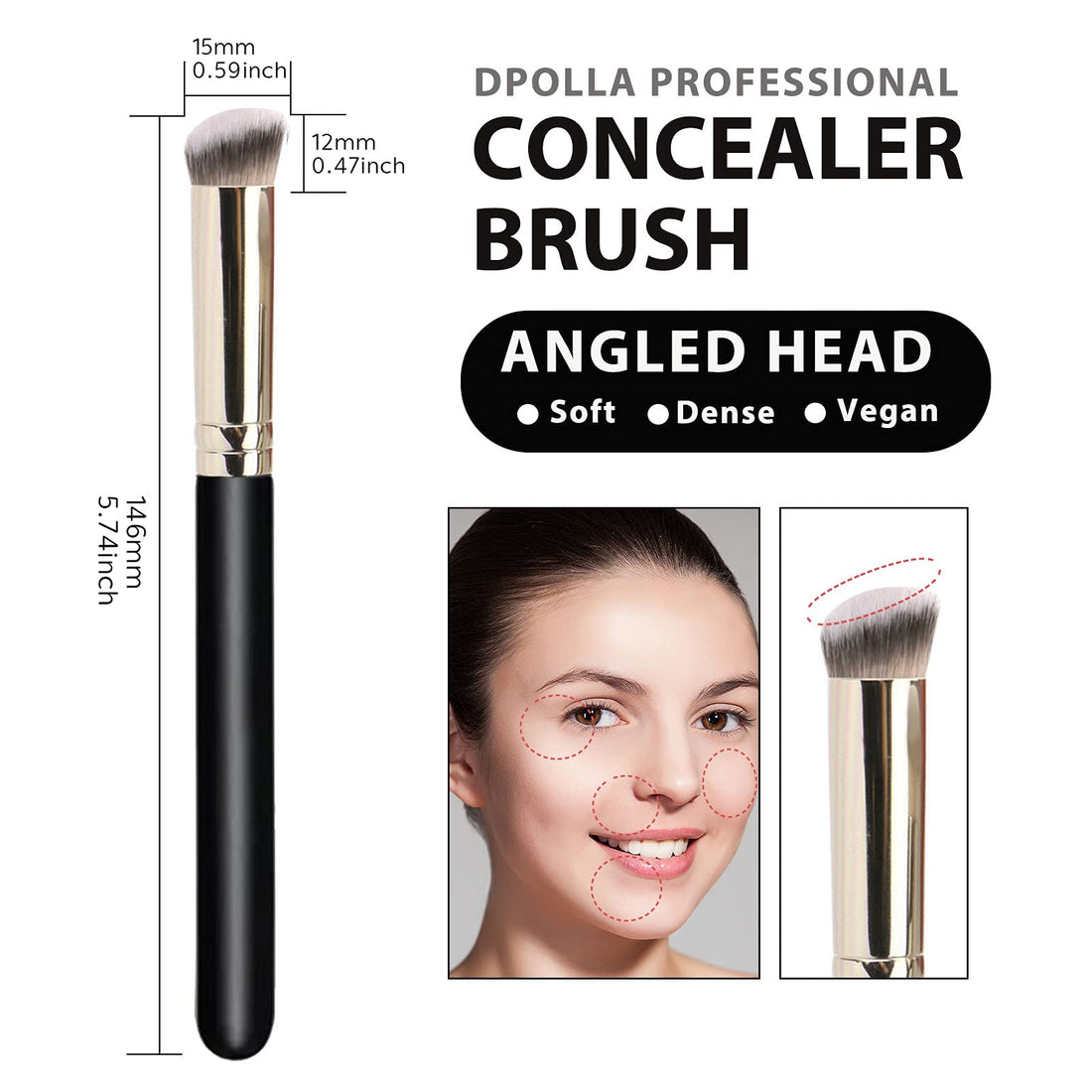 Makeup Brush with 1PCS Round Slanted Foundation Brush and 1PCS Mini Angled Concealer Brush Flat Top Kabuki Nose Contour Brush Perfect for Blending Liquid,Buffing,Cream,Sculpting,Mineral Makeup