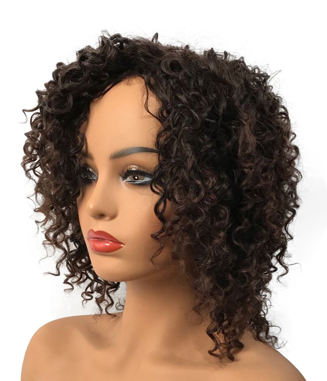 #2T33 Brown: Wiginway Women Wigs Medium Curly #2T33 Brown Wigs Synthetic Wig Cheap Hair Pieces Toupe 8 Inch