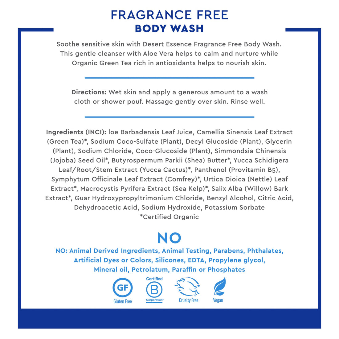 Desert Essence Pure Body Wash Fragrance Free