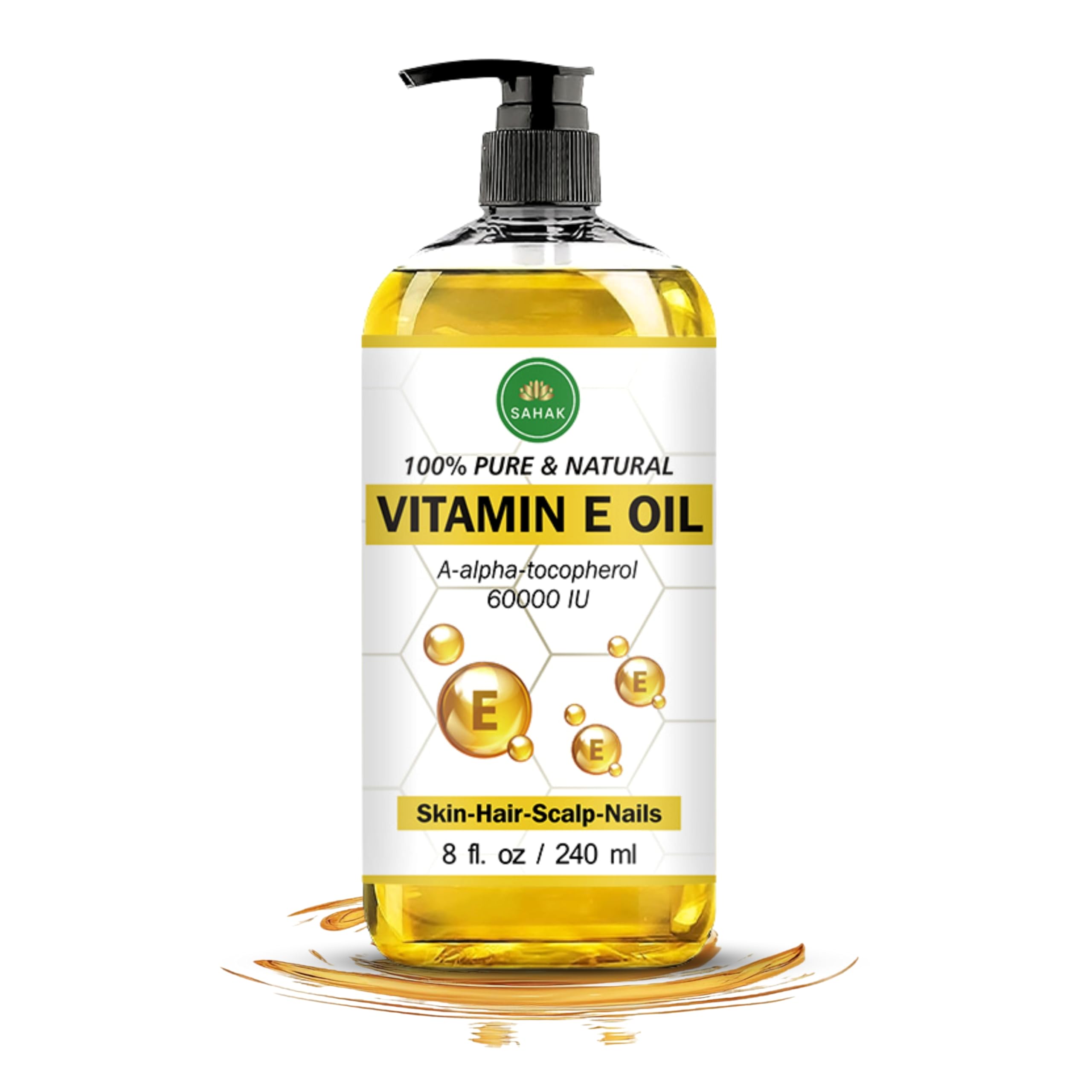 Vitamin E Oil | Premium Quality Pure & Natural Vitamin e Oil I Organic & Hexane Free Blend 60,000 IU Tocopherol I Repair Dry, Skin & Scars I for Hair Face & Full Body - 8 Fl Oz