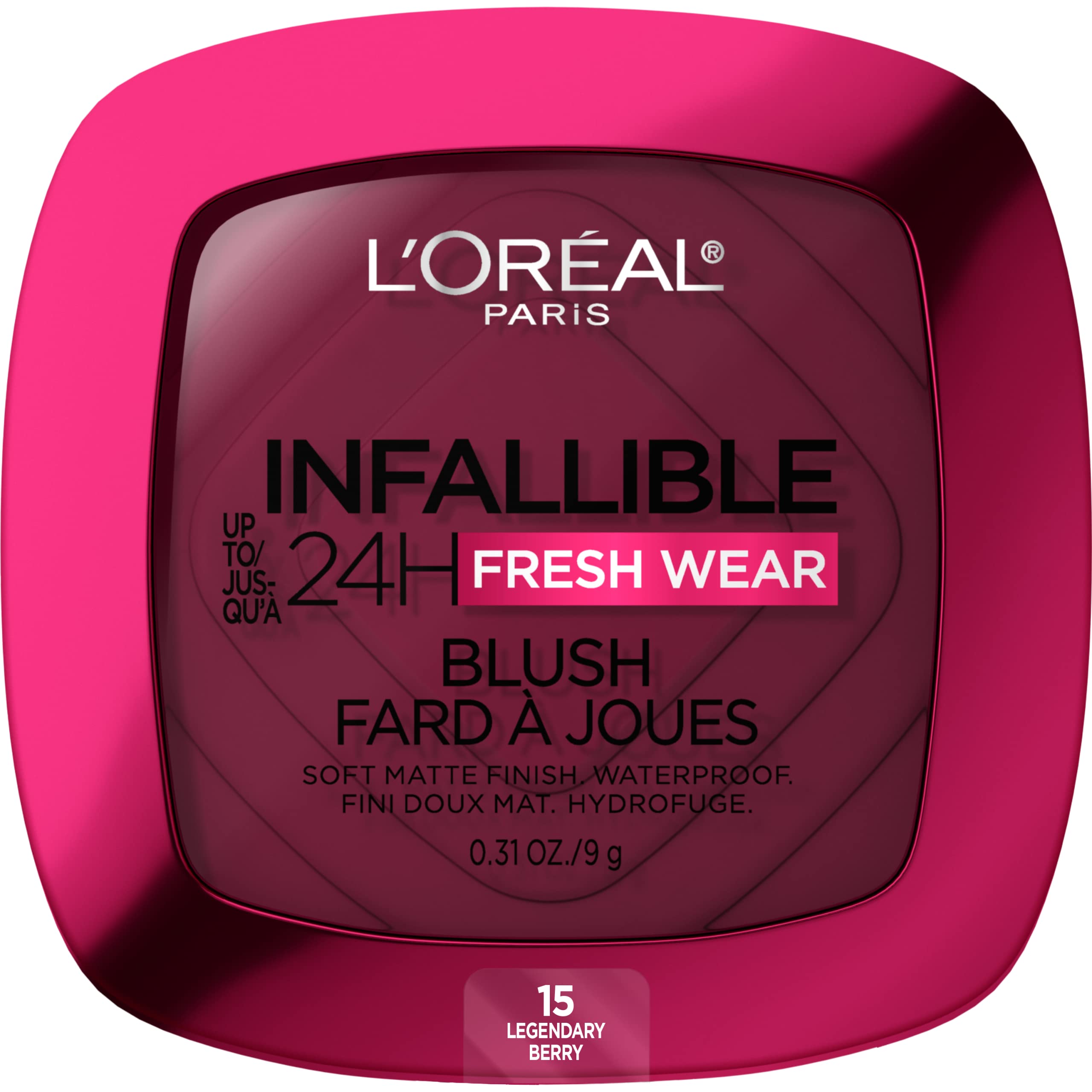 L'Oreal Paris Infallible Up to 24H Fresh Wear Soft Matte Blush, Blendable, Long-Lasting and Waterproof Cheek Make Up, Legendary Berry 15, 0.31 Oz
