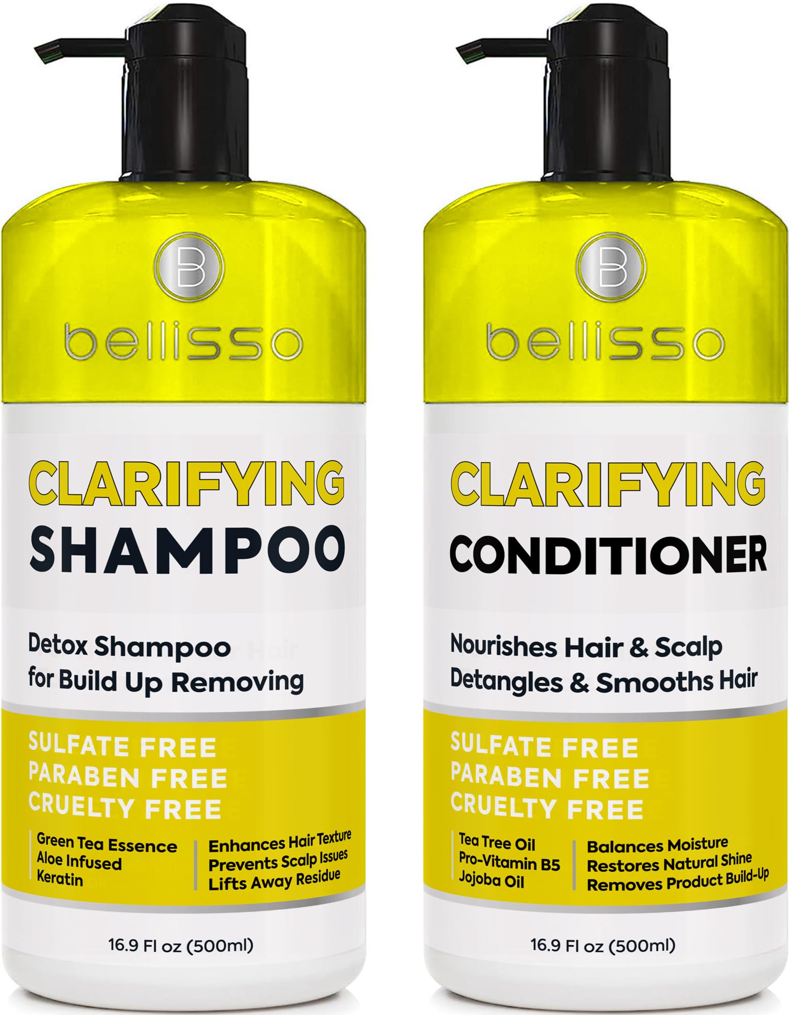 Clarifying Shampoo and Conditioner Set - Sulfate Free Hair Care Products for Women and Men - Build Up Remover for Curly, Straight, Color Treated, Oily and Black Hair - Hydrating Dry Split Ends Formula