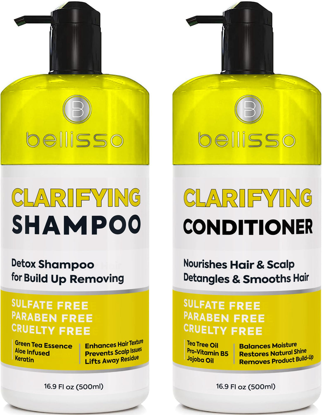 Clarifying Shampoo and Conditioner Set - Sulfate Free Hair Care Products for Women and Men - Build Up Remover for Curly, Straight, Color Treated, Oily and Black Hair - Hydrating Dry Split Ends Formula