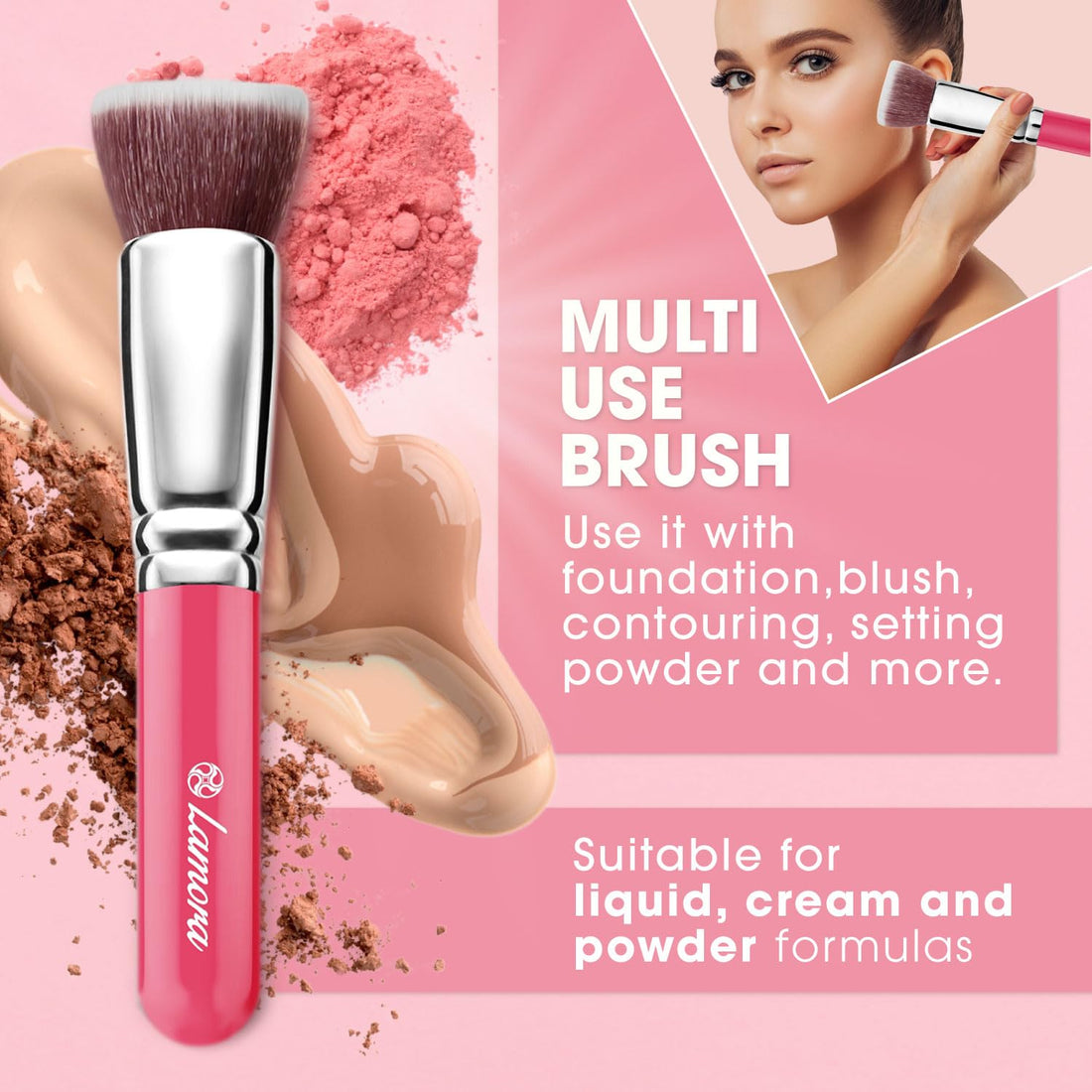 Foundation Makeup Brush Flat Top Kabuki for Face - Perfect For Blending Liquid, Cream or Flawless Powder Cosmetics - Buffing, Stippling, Concealer - Premium Quality Synthetic Dense-Bristles