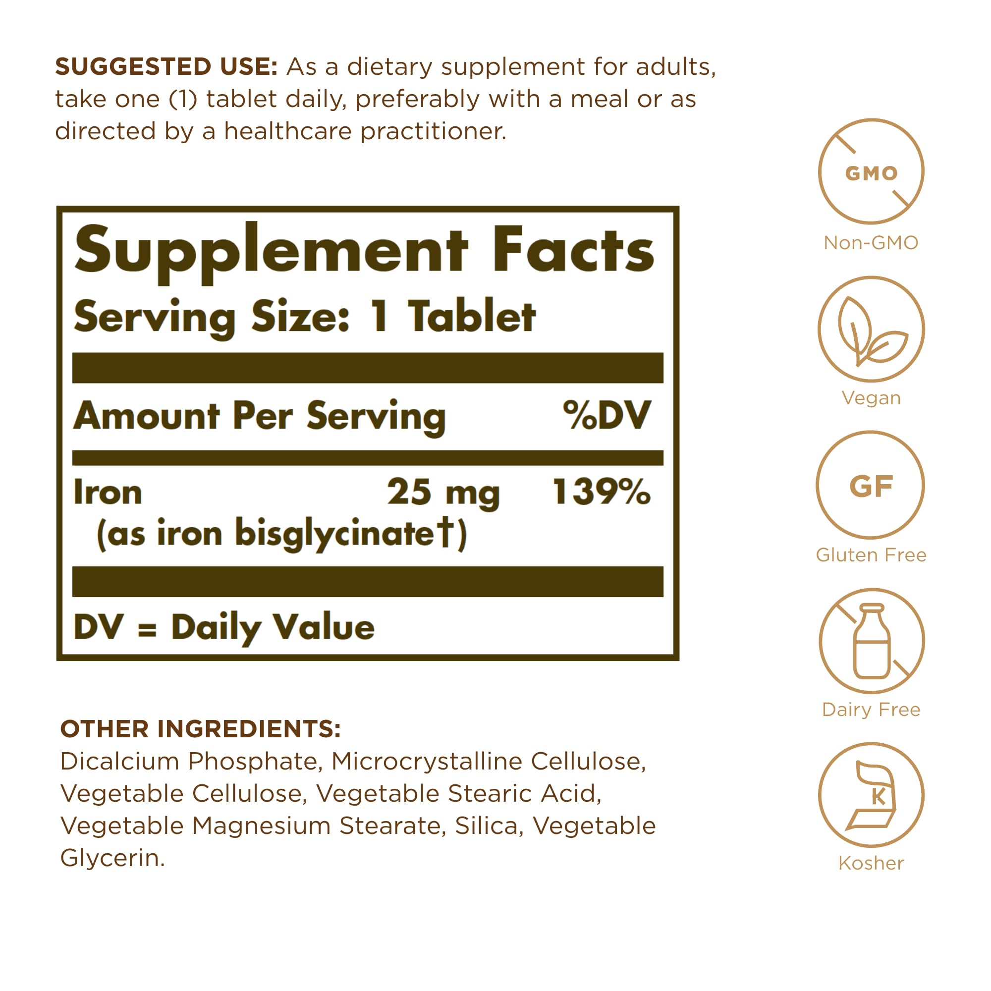 Solgar Chelated Iron - 100 Tablets, Pack of 2 - Gentle on Your Stomach - Non-GMO, Vegan, Gluten Free, Dairy Free, Kosher - 200 Total Servings