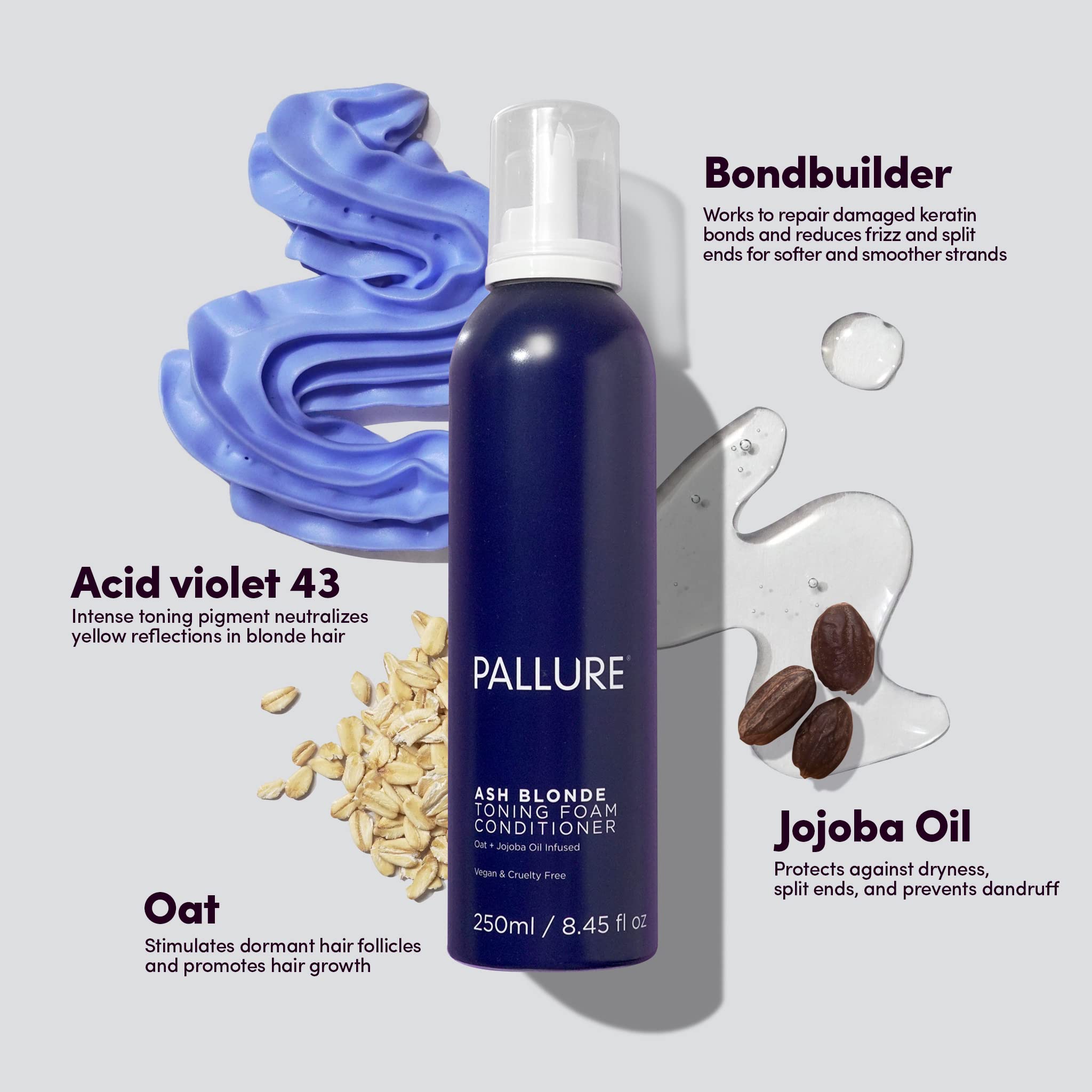 Pallure Ash Blonde Toning Foam Conditioner, Reduces Brassiness and Yellow Tones - For Silver Hair, Vegan and Cruelty Free, 250 ml