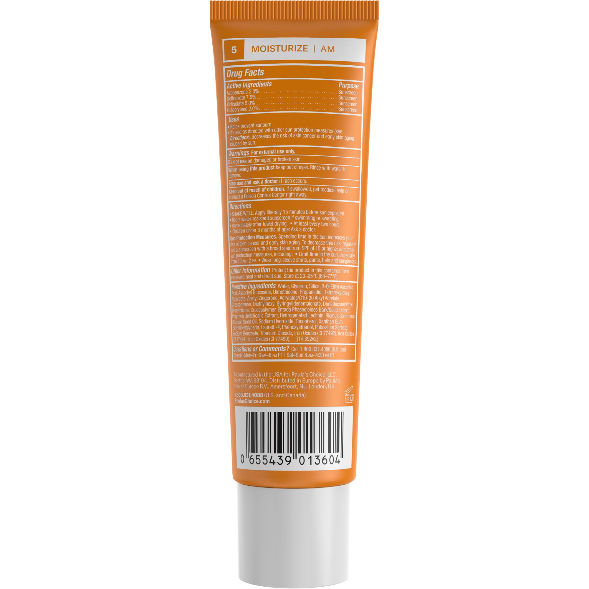 Paula’s Choice 5% Vitamin C Sheer Moisturizer SPF 50, Lightweight Invisible Broad-Spectrum Sunscreen, Brightens Dullness, Prevents Dark Spots, For All Skin Types Including Blemish-Prone, 2 Fl Oz.