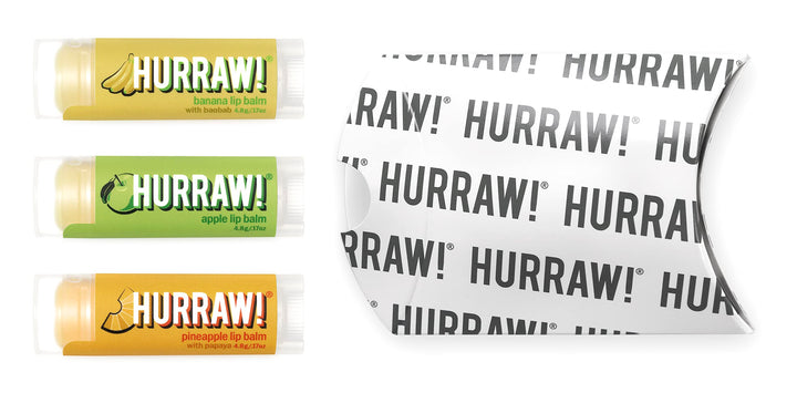 Hurraw! Banana, Apple, Pineapple Lip Balms, 3 Pack Bundle: Organic, Certified Vegan, Cruelty and Gluten Free. Non-GMO, 100% Natural. Bee, Shea, Soy & Palm Free. Made in USA