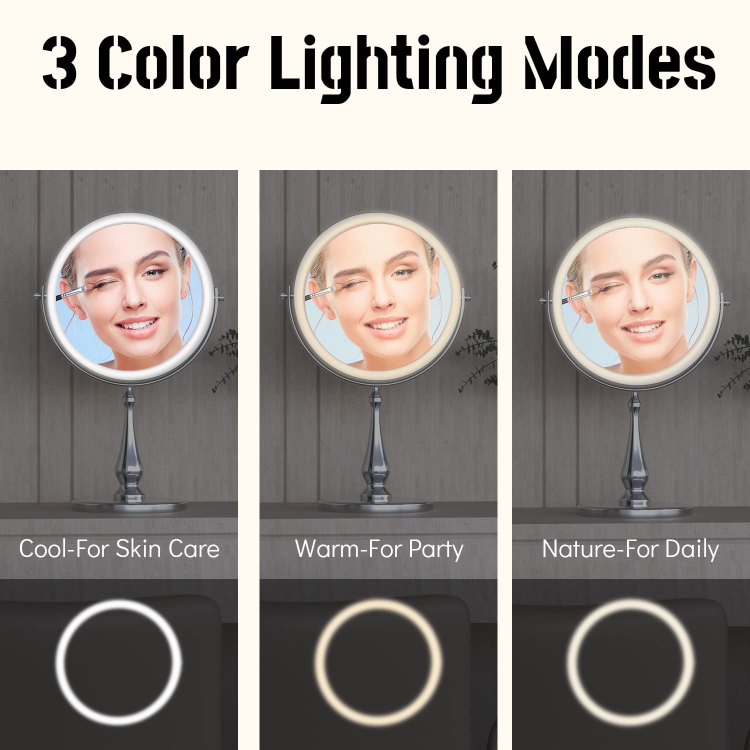 WIZCHARK 9 Large Lighted Makeup Mirror, 1X/10X Magnifying Vanity Mirror with 3 Colors Dimmable Lightning, 80 LED Lights, 360°Rotation Double Sided Standing Desk Mirror