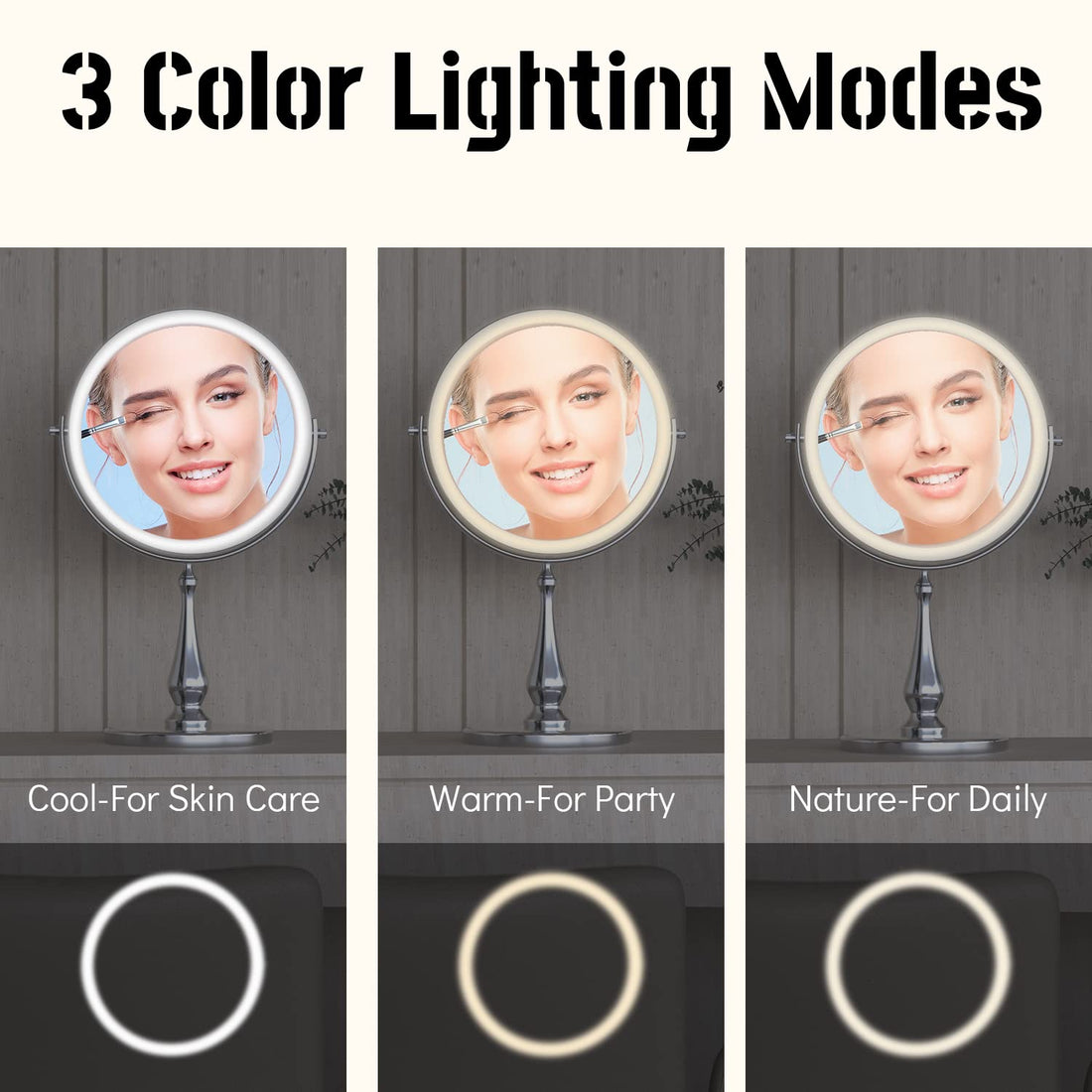 WIZCHARK 9 Large Lighted Makeup Mirror, 1X/10X Magnifying Vanity Mirror with 3 Colors Dimmable Lightning, 80 LED Lights, 360°Rotation Double Sided Standing Desk Mirror