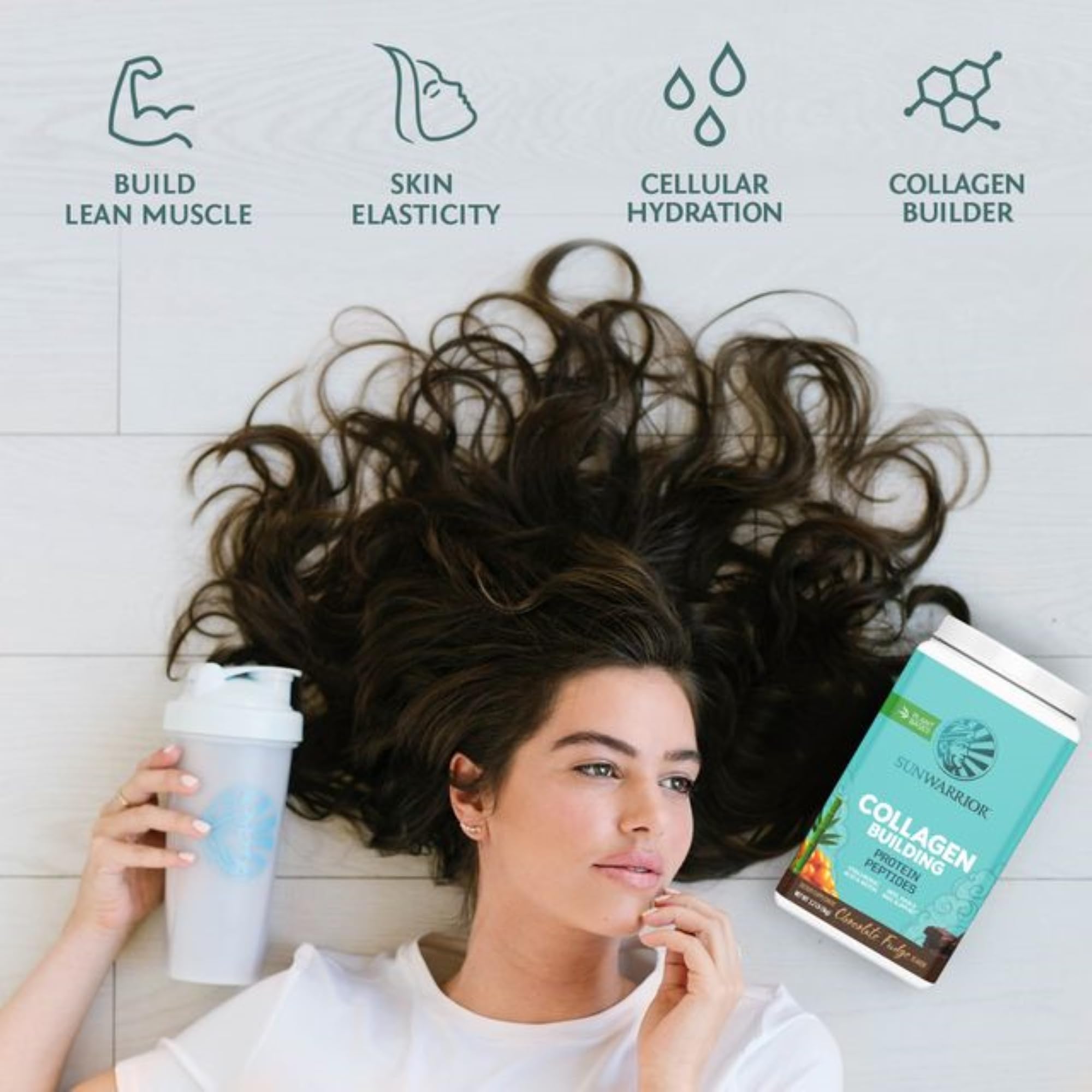 Sunwarrior Vegan Collagen Building Peptides Plant-Based Protein Powder with Hyaluronic Acid & Biotin for Hair Skin Nail Support Non-GMO Dairy Sugar Free Low Carb | Chocolate 40 Servings