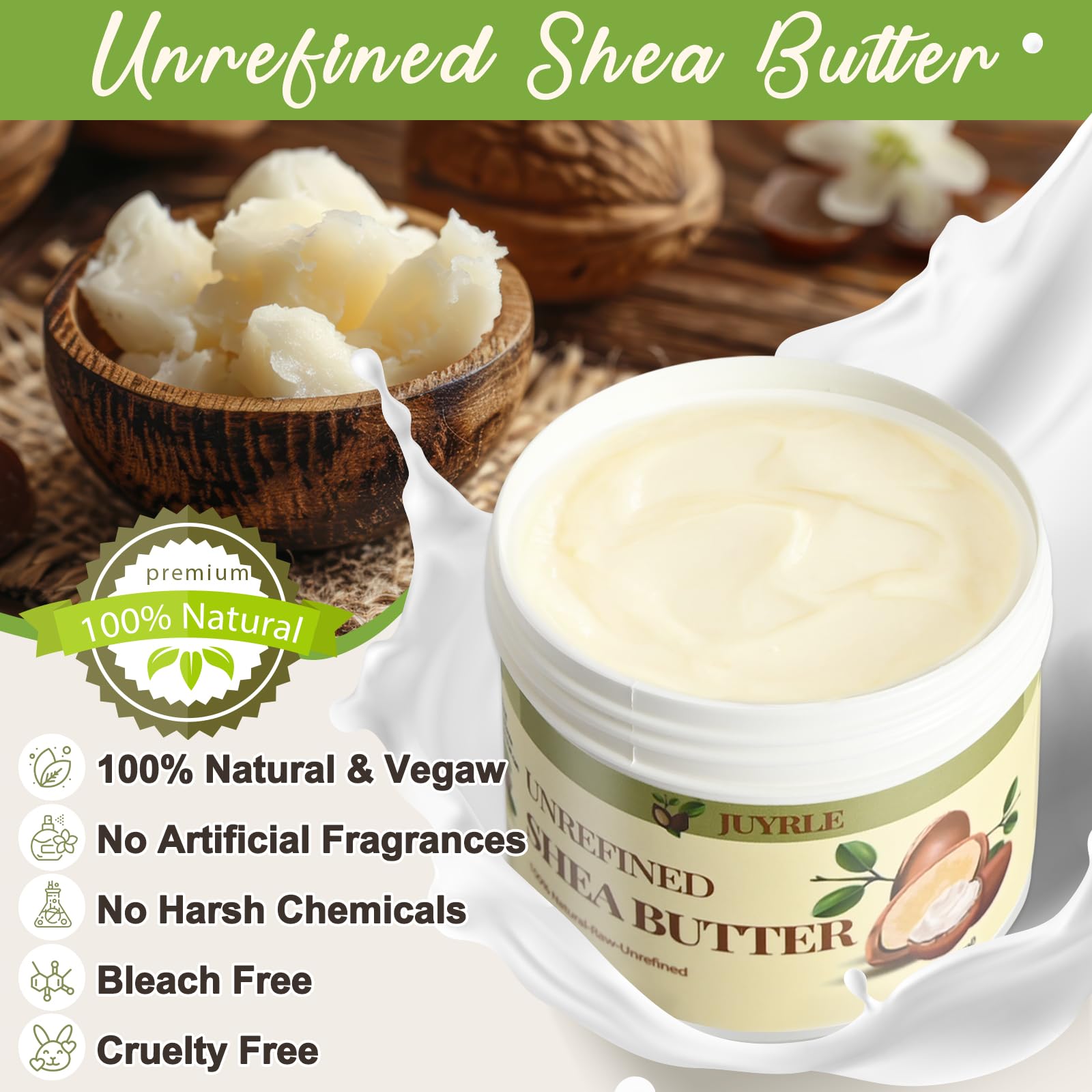 JUYRLE Shea Butter Raw Organic- Pure & Raw Virgin Unrefined, African Shea Butter for Hair, Extremely Dry Skin, DIY Whipped Moisturizing Body Lotion, Body Butter for Women and Men- 16oz