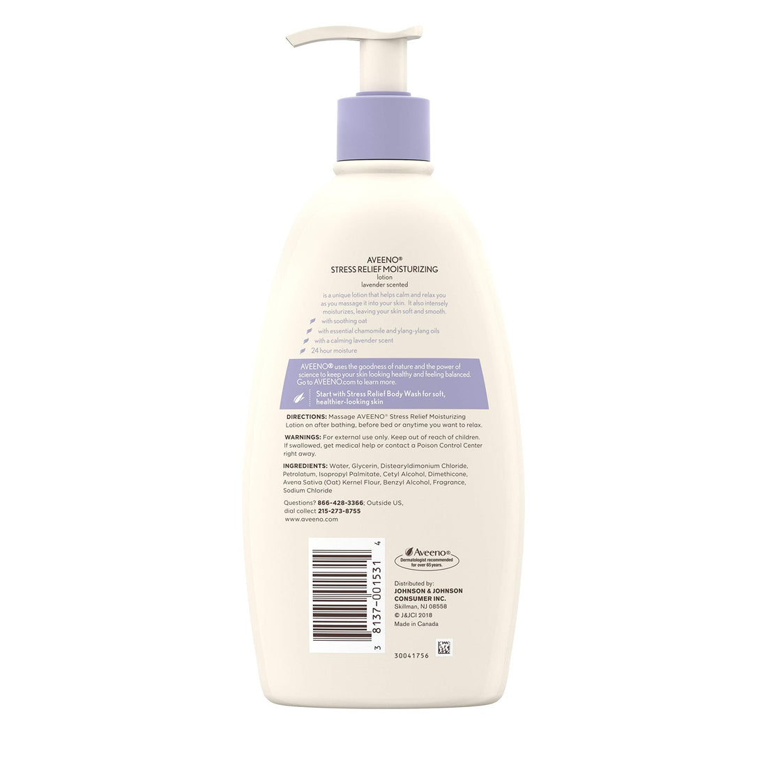 Aveeno Stress Relief Moisturizing Body Lotion with Lavender, Natural Oatmeal and Chamomile & Ylang-Ylang Essential Oils to Calm & Relax, 18 fl. oz