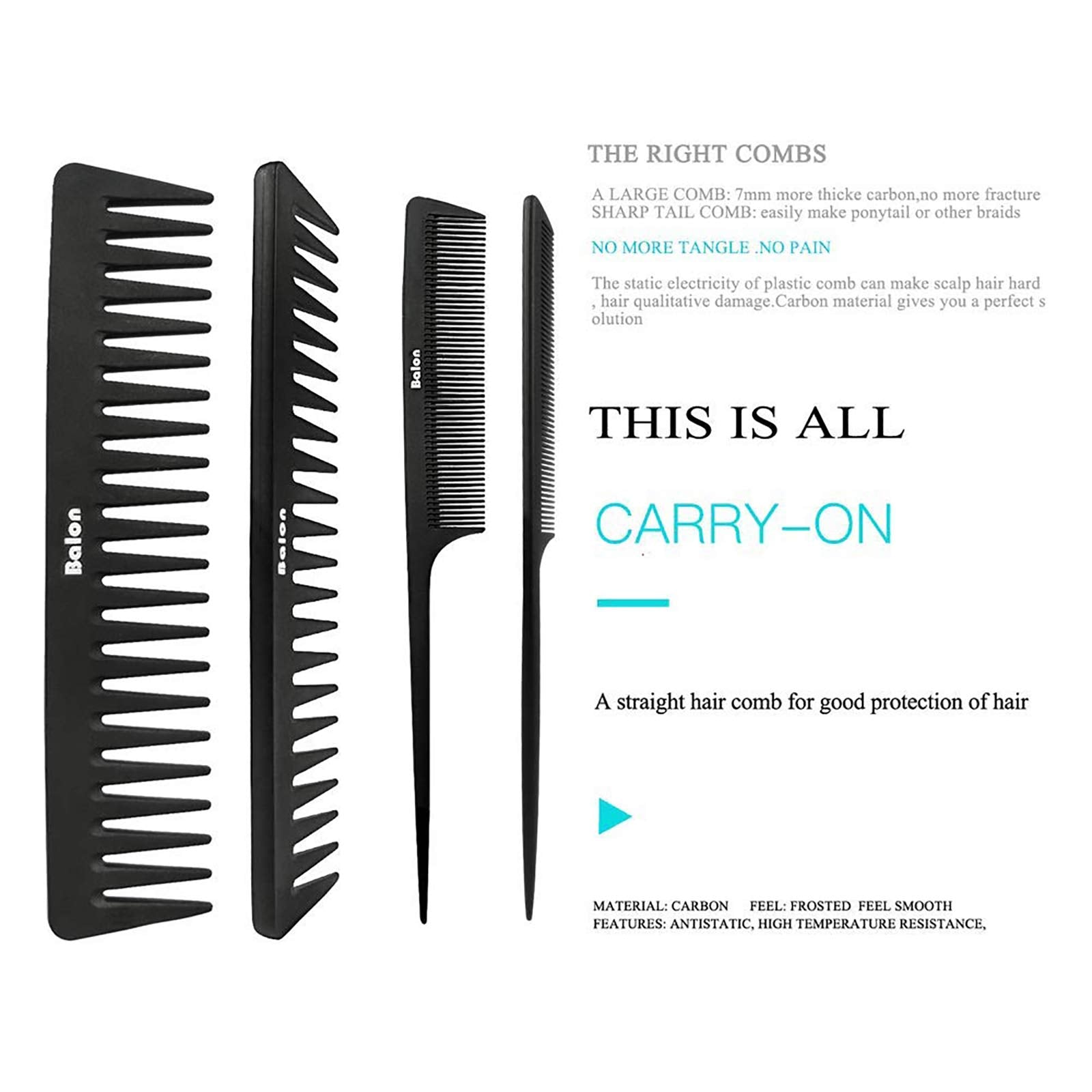 4Pcs Paddle Hair Brush, Detangling Brush and Hair Comb Set for Men and Women, Great On Wet or Dry Hair, No More Tangle Hairbrush for Long Thick Thin Curly Natural Hair (Black)
