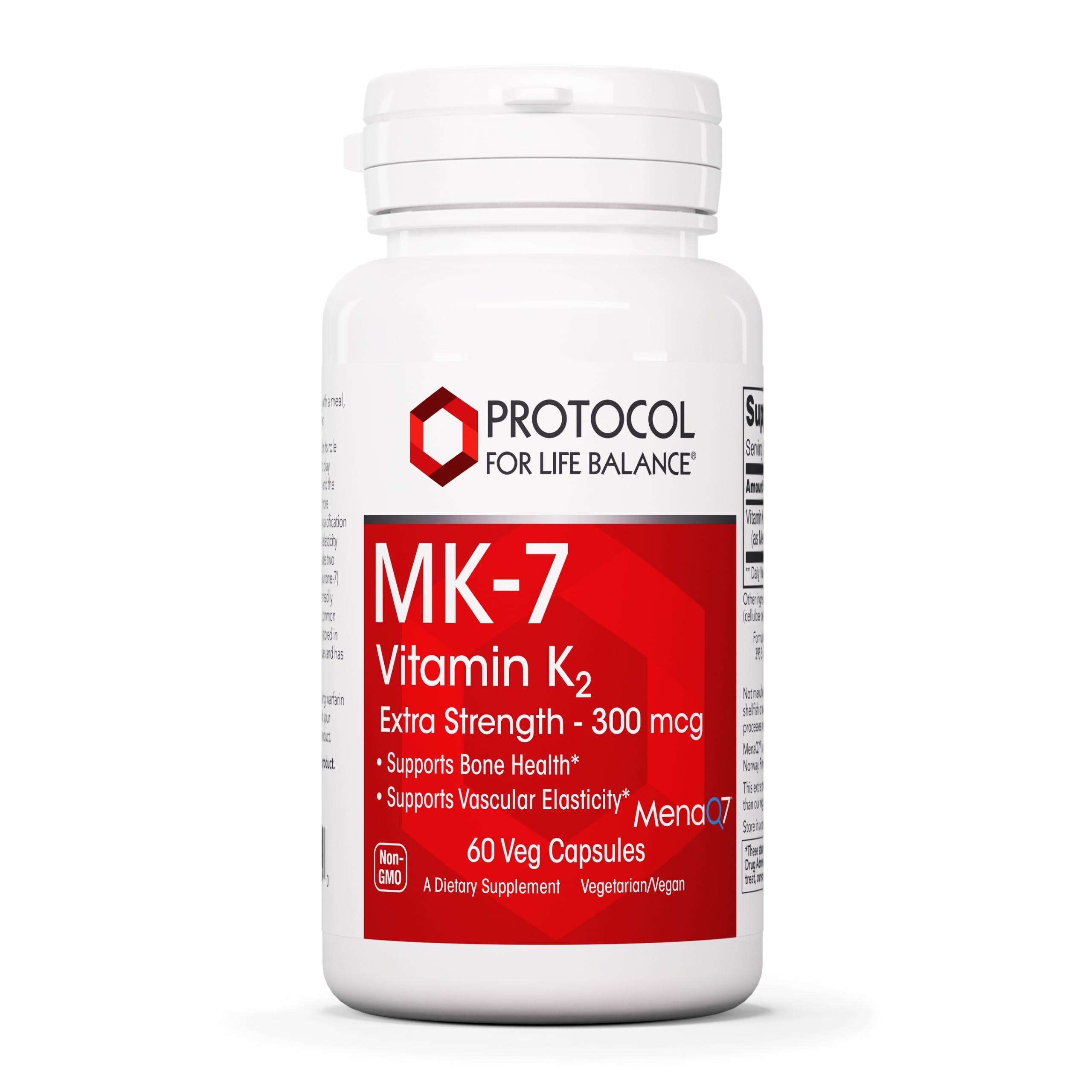 PROTOCOL FOR LIFE BALANCE MK-7 Vitamin K2 300mcg - Extra Strength - VIT K Supplement - MK-7 Vitamin K2 Life Balance - Support Bone Health & Vascular Elasticity - Non-GMO & Vegan - 60 Veg Capsules