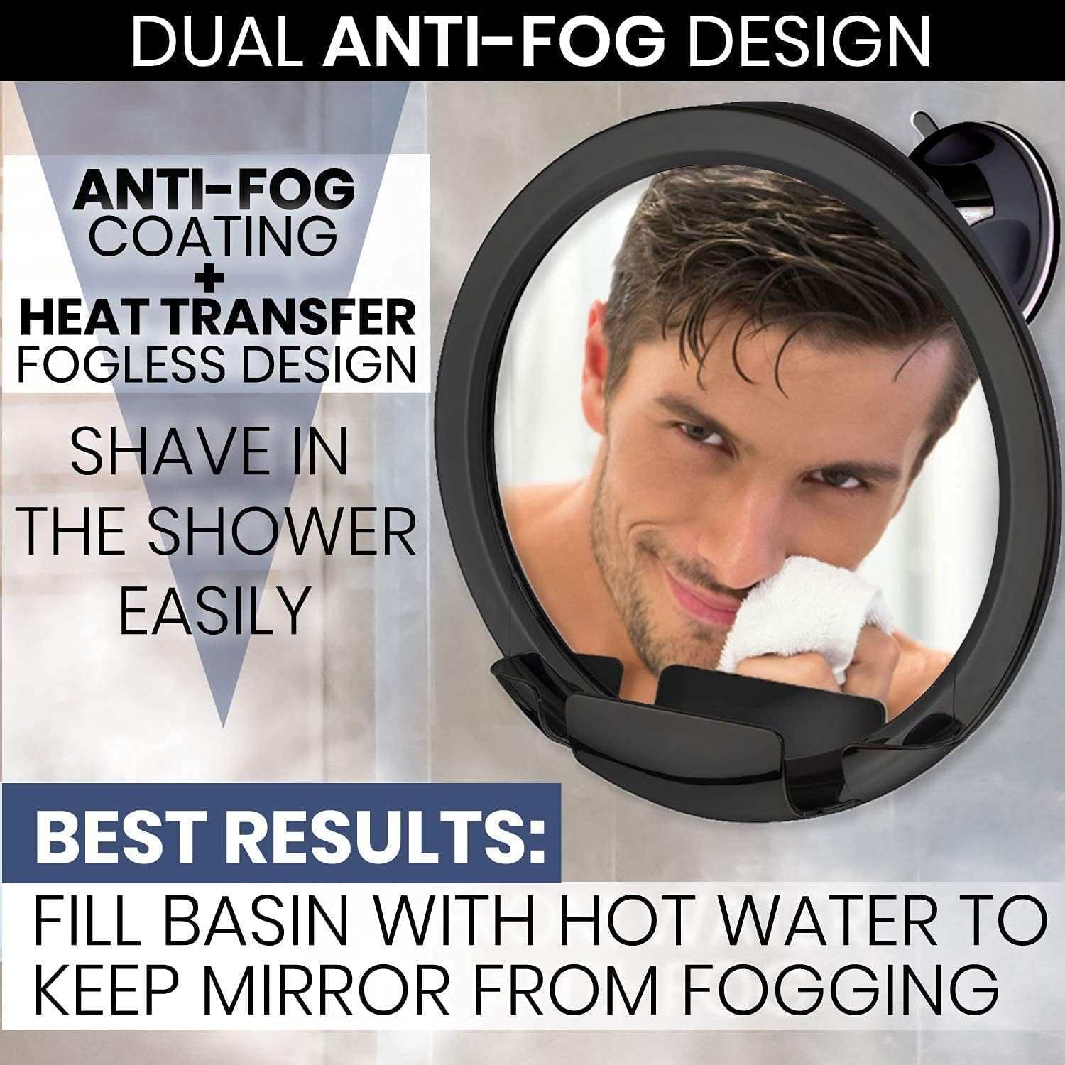 2018 Shatterproof Fogless Shower Mirror For Shaving with Razor Holder and Superior Sticky Suction-Cup, 8 Diameter (Including Frame)