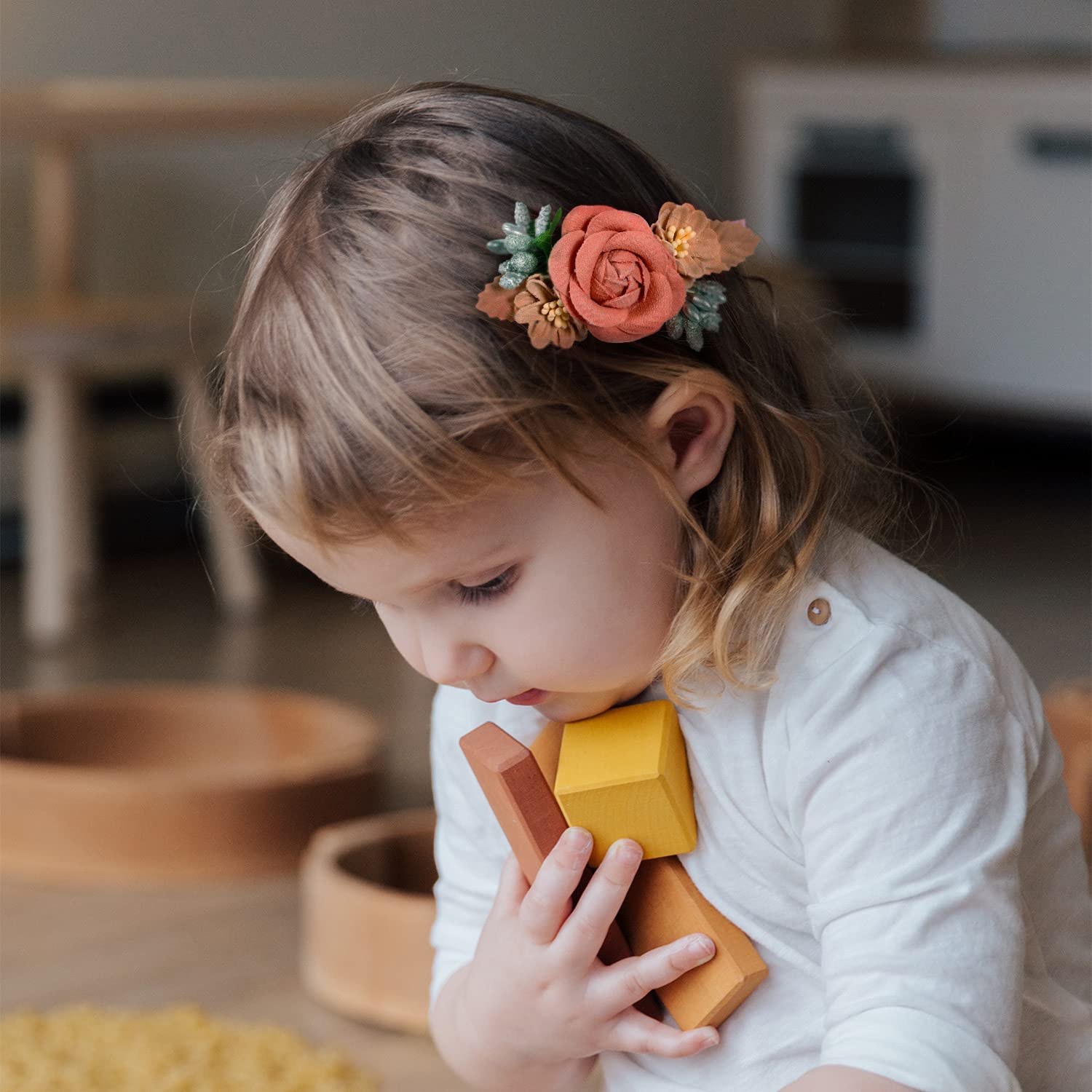 Flower Hair Clips For Little Girls, 6Pcs Floral Hair Accessories for Baby Toddlers Teen Girl Gifts (Flower Style-B)