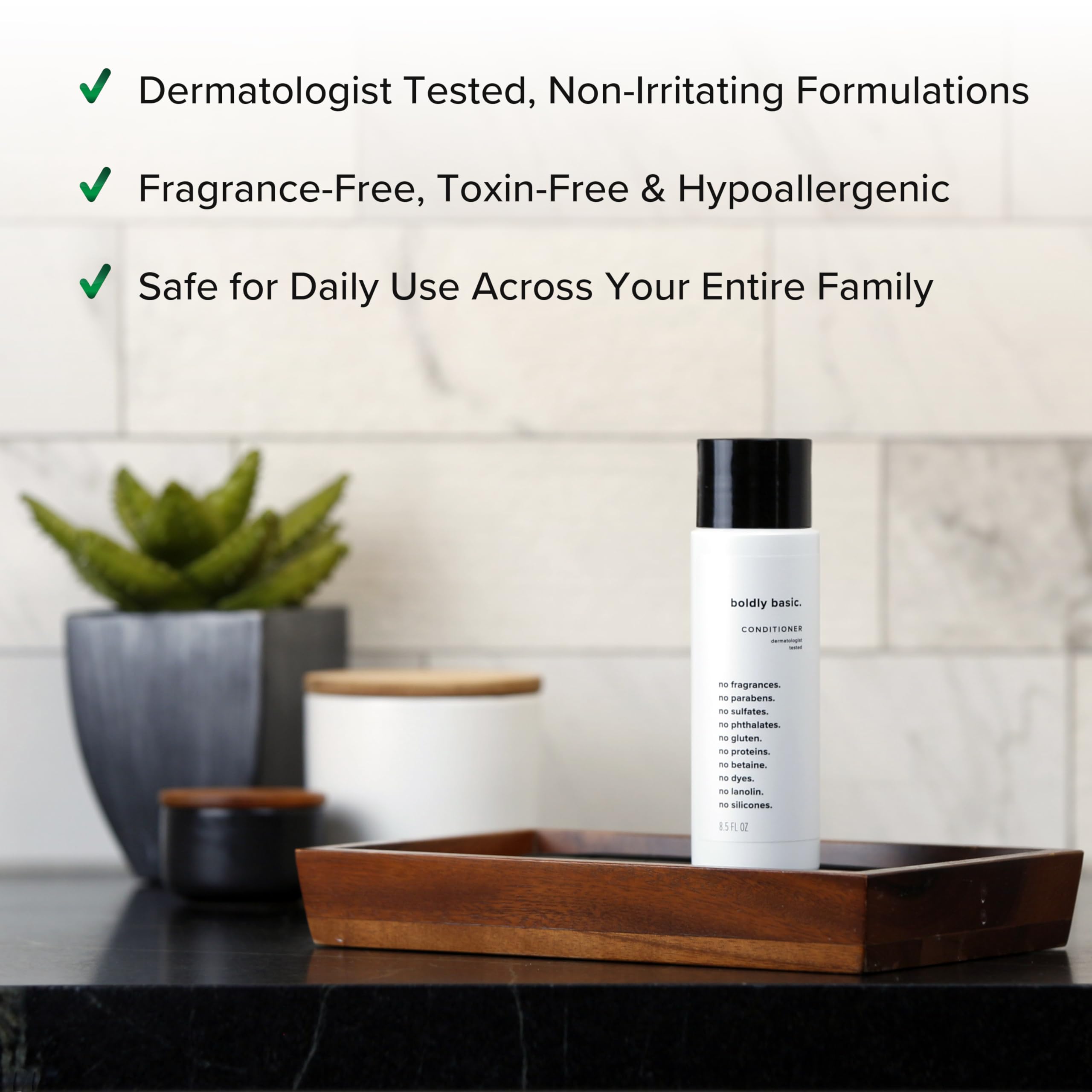 Boldly Basic Fragrance Free Conditioner - Gentle on Sensitive Skin and Hair - Unscented - Dermatologist Tested - No Sulfates, Parabens or Gluten - Non Comedogenic and Hypoallergenic