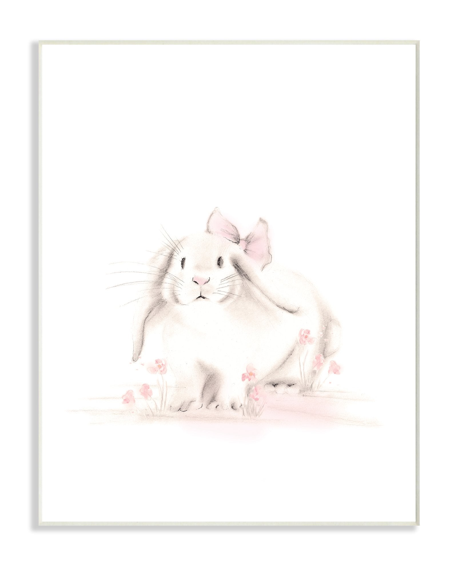Stupell Industries Baby Bunny With Pink Bow Wall Plaque Art, 10 x 0.5 x 15, Proudly Made in USA