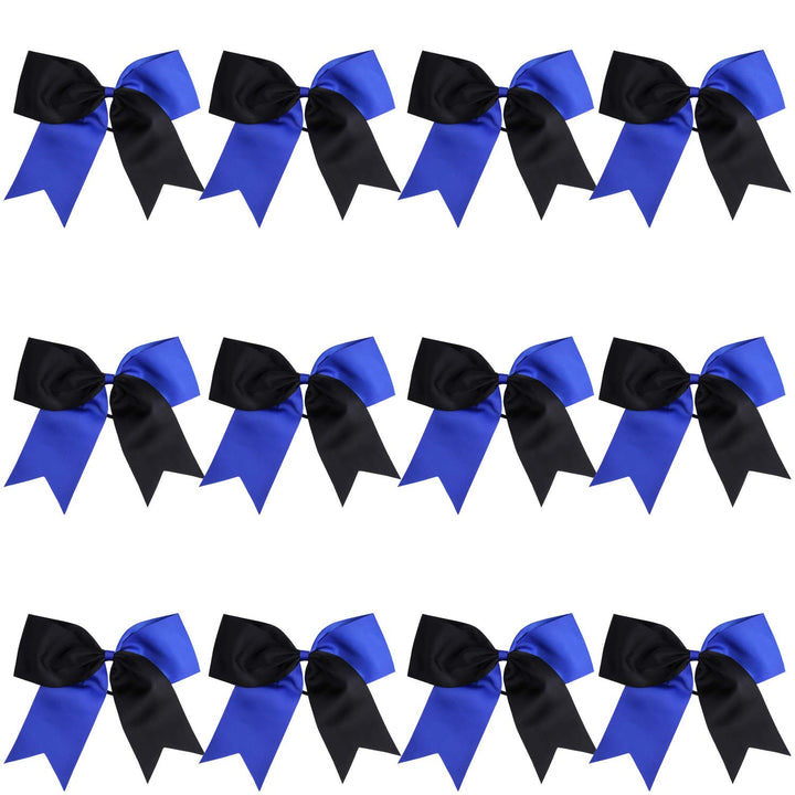 8 Inch 2 Colors Jumbo Cheerleader Bows Ponytail Holder Cheerleading Bows Hair (Royal blue/Black)