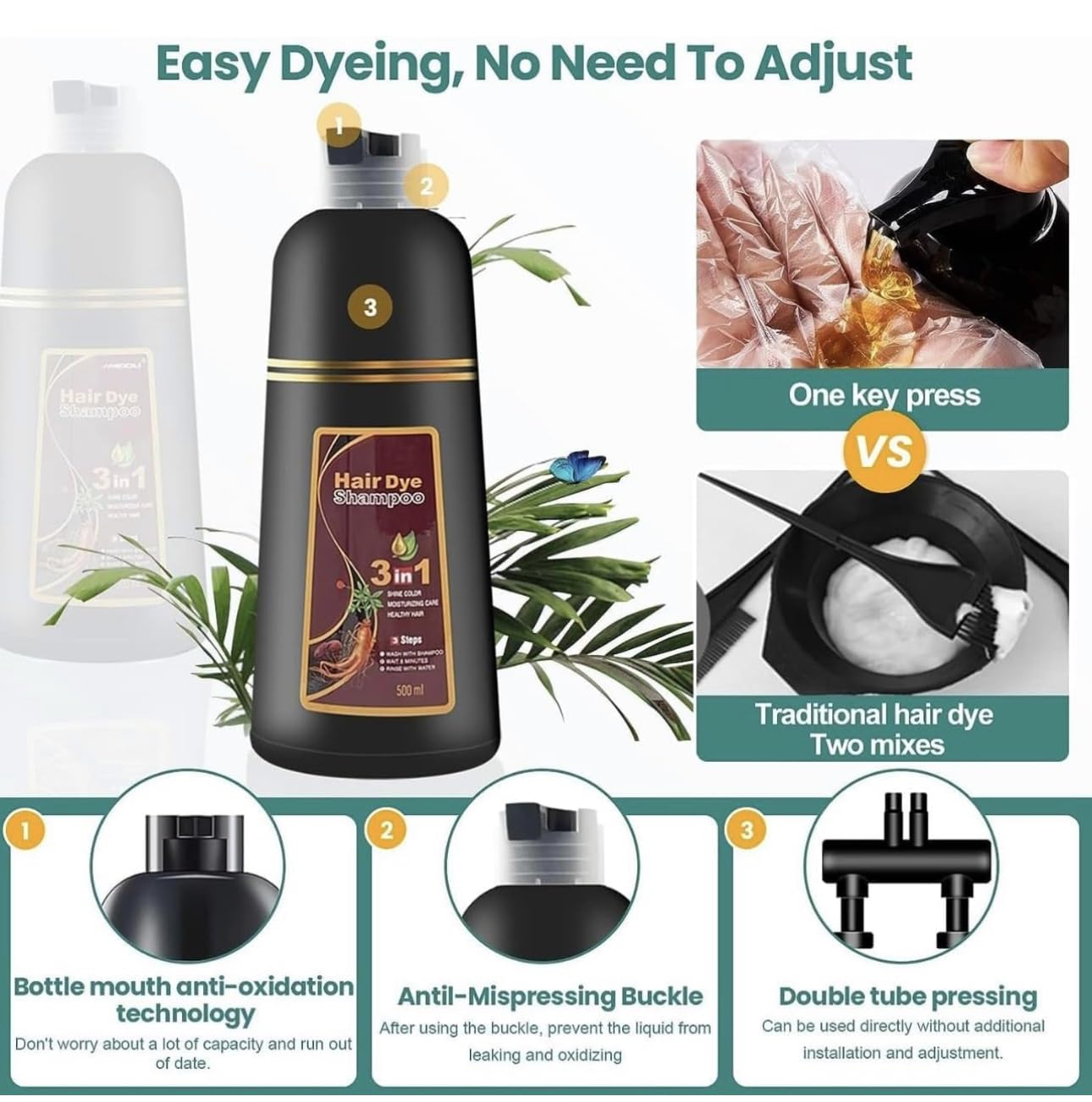 DiMilano Black, Dark Brown & Chestrnut Brown Hair Dye Shampoo for Gray Hair, Herbal Ingredients Shampoo 3 in 1 Unisex, Grey Coverage Shampoo 500Ml or 17.6 fl. Oz. (Black)