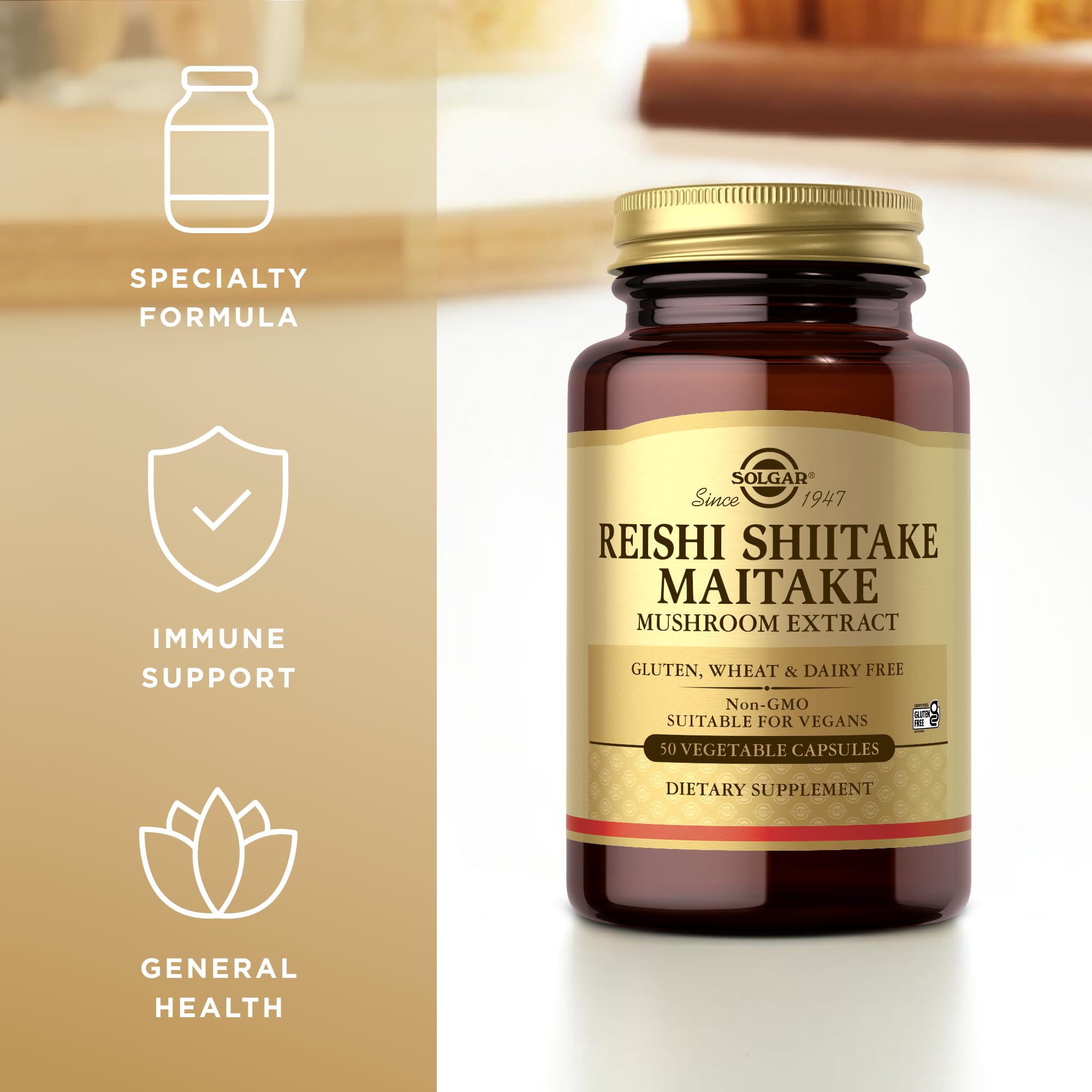 Solgar Reishi Shiitake Maitake - 50 Vegetable Capsules - Mushroom Extract - Non-GMO, Vegan, Gluten Free - 50 Servings