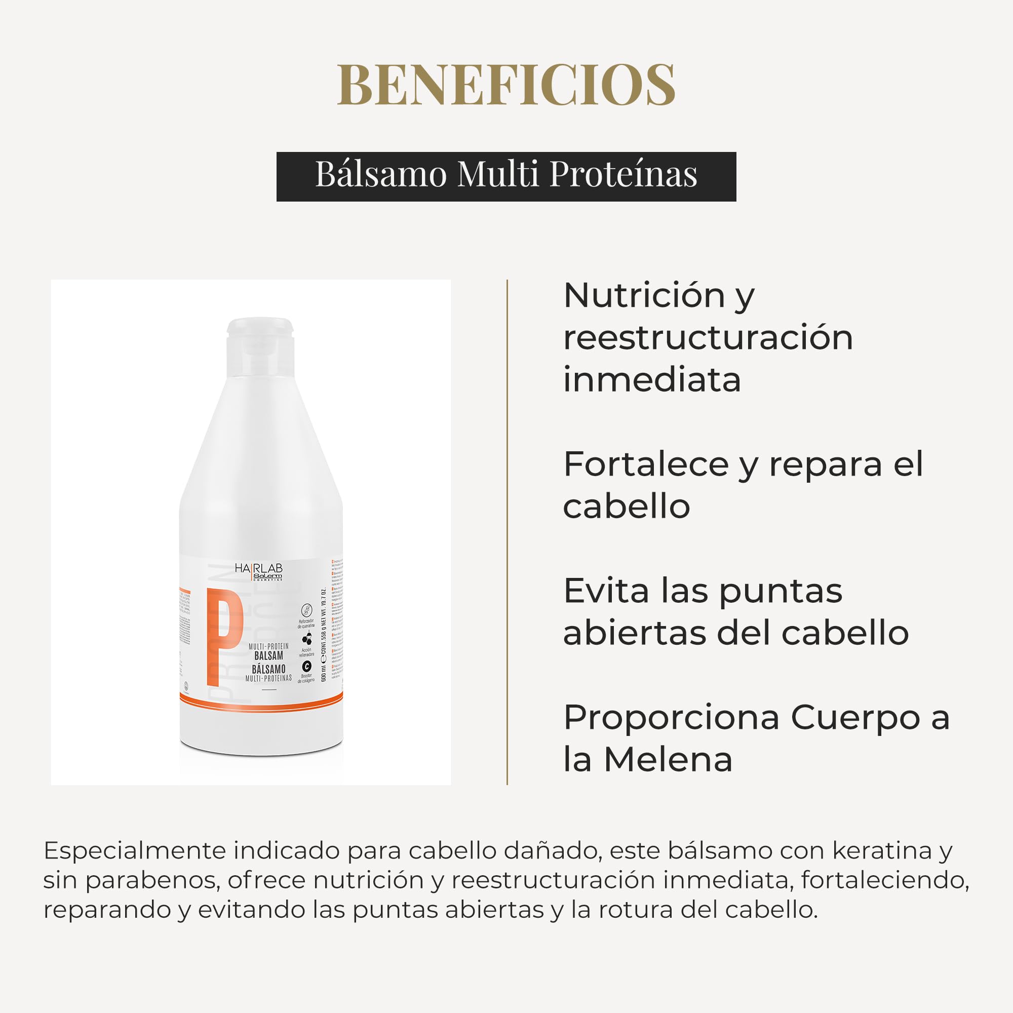 SALERM - Hair Conditioner - Multi-Proteins Hair Lab Balm - 600 ml - Helps Strengthen and Repair Hair - Adds Volume - Paraben-Free