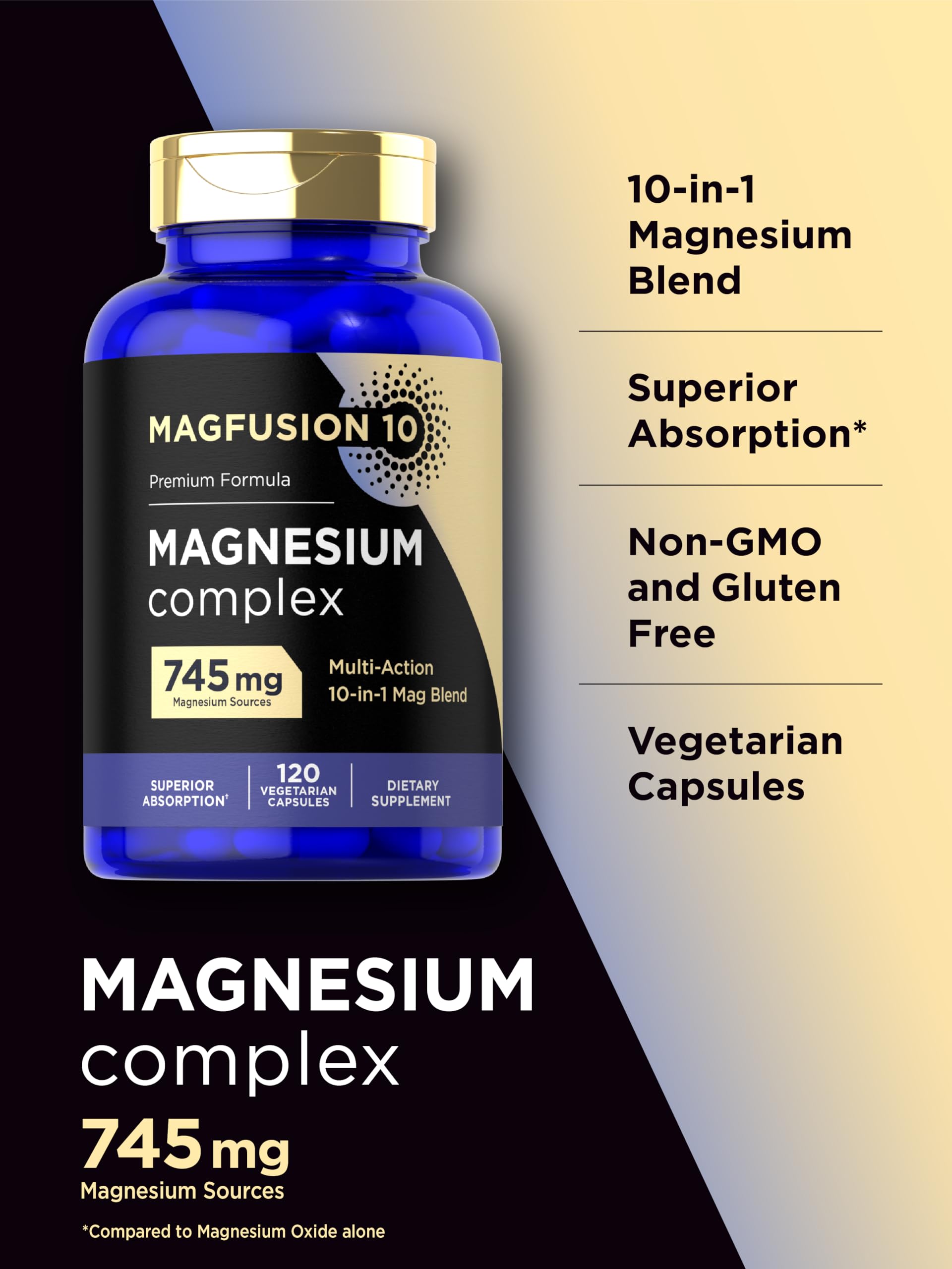 Magfusion-10 Magnesium Complex Supplement 745mg | 120 Capsules | 10 in 1 Blend | Vegetarian, Non-GMO, Gluten Free