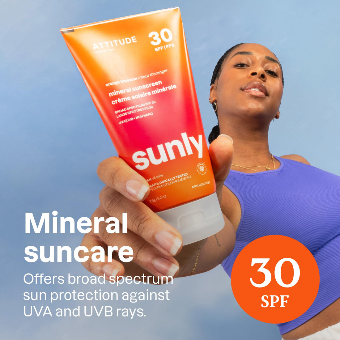 ATTITUDE Natural Care, Hypoallergenic Mineral Sunscreen, SPF 30, Orange Blossom, 5.2 oz
