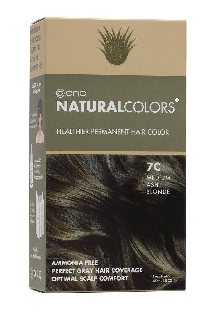 ONC NATURALCOLORS (7C Medium Ash Blonde) 4 fl. oz. (120 mL) Healthier Permanent Hair Dye with Certified Organic Ingredients, Ammonia Free, Vegan Friendly, 100% Gray Coverage