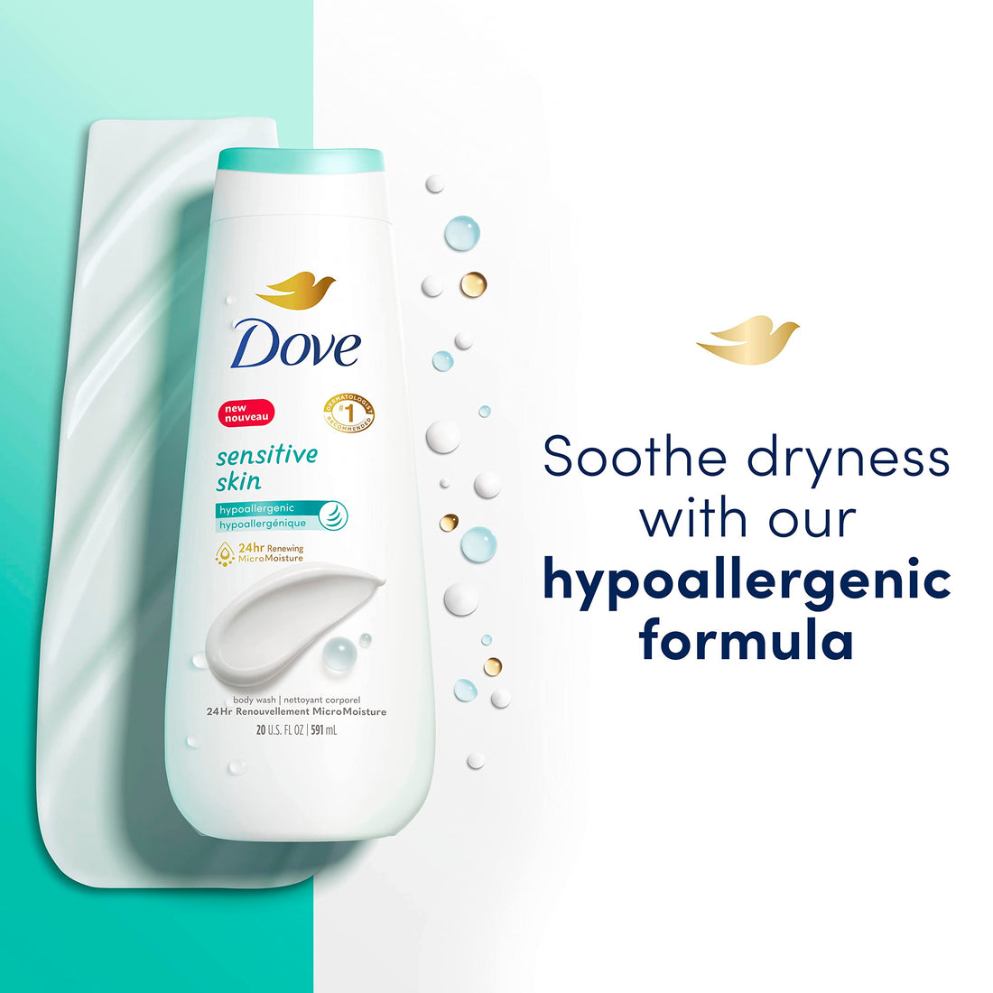 Dove Sensitive Skin Body Wash Hypoallergenic Gently Cleanses & Nourishes Skin Sensitive Skin Moisturizing and Sulfate Free 22 oz, 2 Count