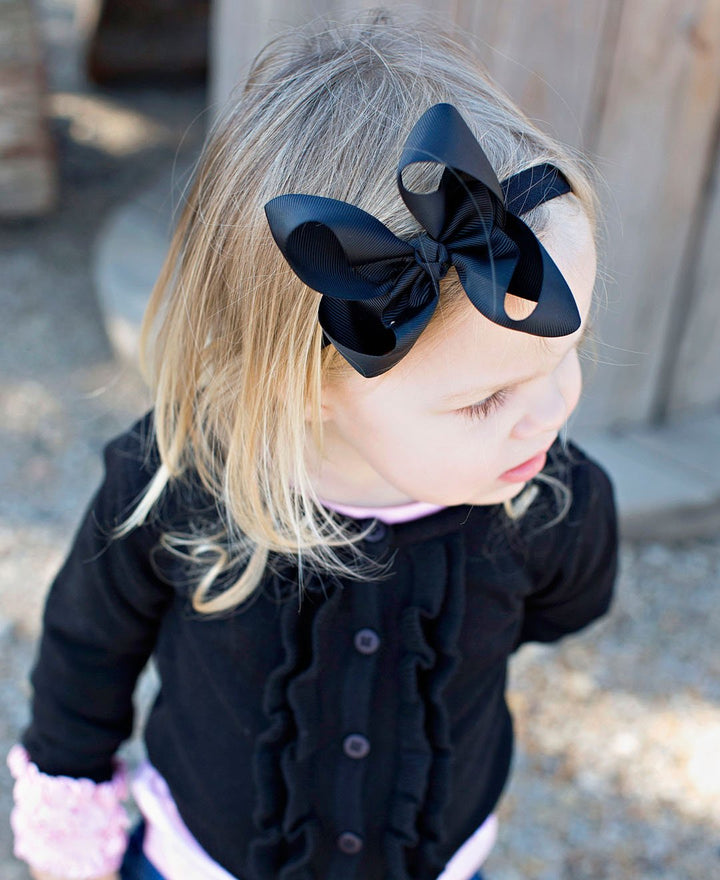 RuffleButts® Girls Black Bow Headband - One Size