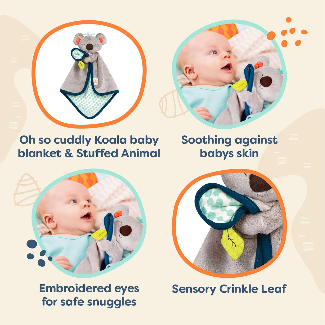 B. toys- B. baby – Koala Lovey – Plush Security Blanket – Stuffed Animal for Babies – Soft Baby Blankie – Newborn, 0 Snugglies - Fluffy Koko