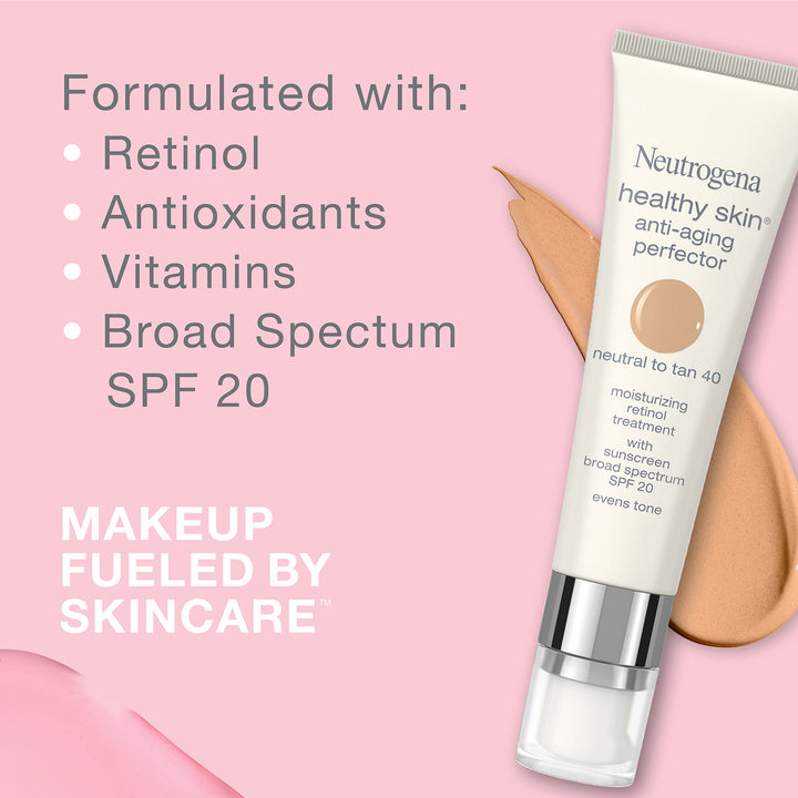 Neutrogena Retinol Treatment and Tinted Facial Moisturizer, Healthy Skin Anti-Aging Perfector with Broad Spectrum SPF 20 Sunscreen with Titanium Dioxide, 30 Light to Neutral, 1 fl. oz