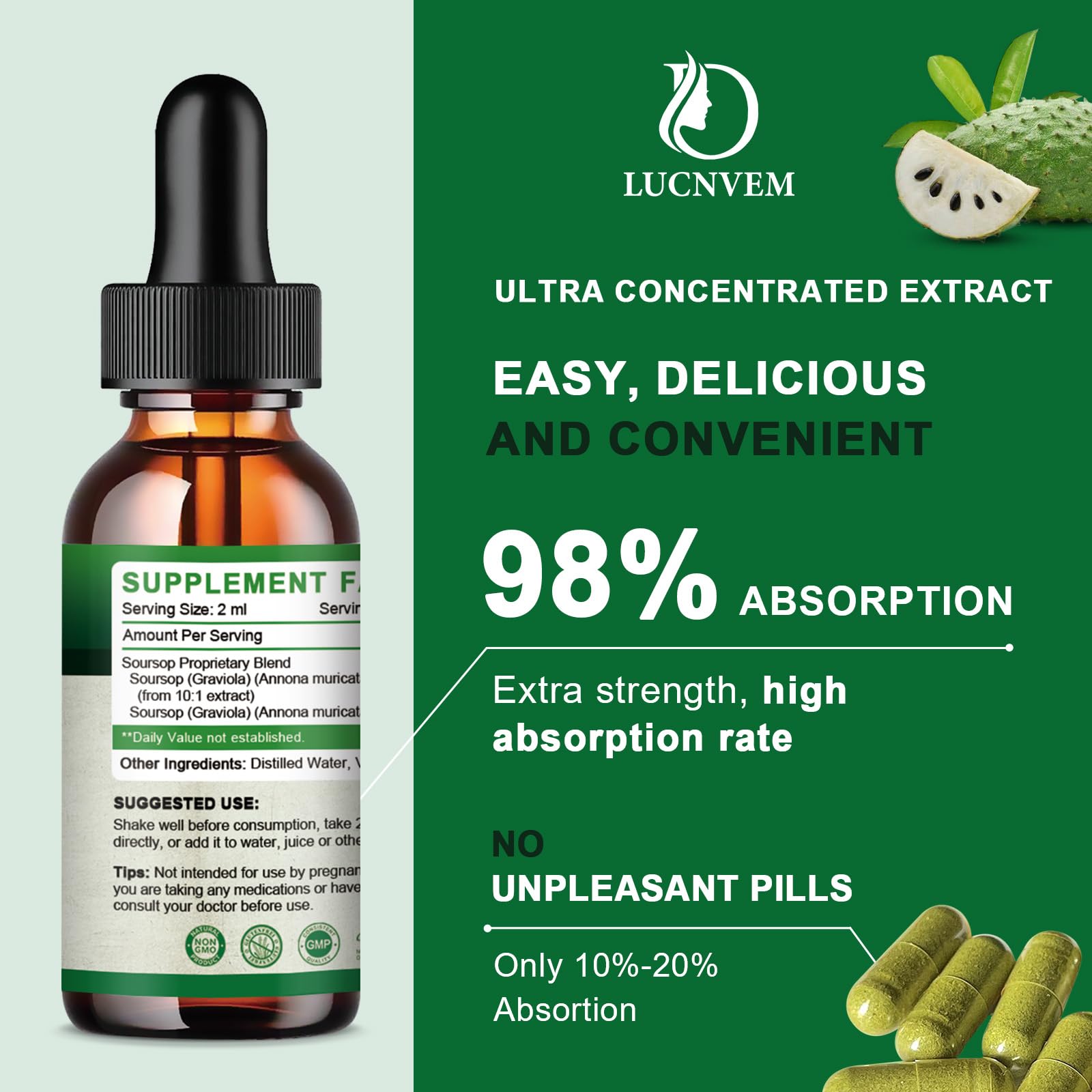 (2 Pack) Organic Soursop Graviola Liquid Drops, Soursop Extract Organic Pure for Natural Antioxidant, Cell Support & Regeneration, Immune Boost, Soursop Bitters Liquid Rich in Multivitamin - 2 FL OZ